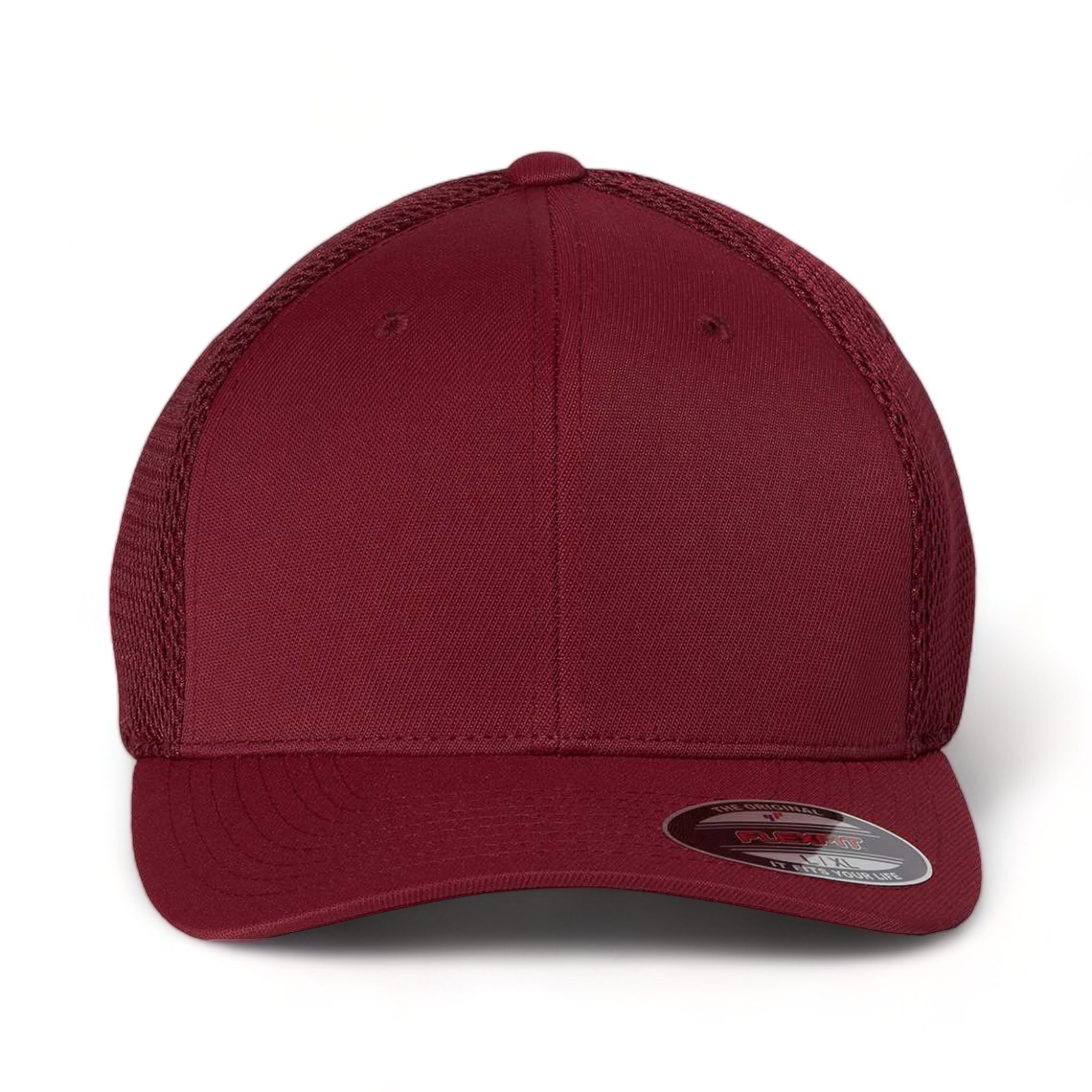 Front view of Flexfit 6533 custom hat in maroon