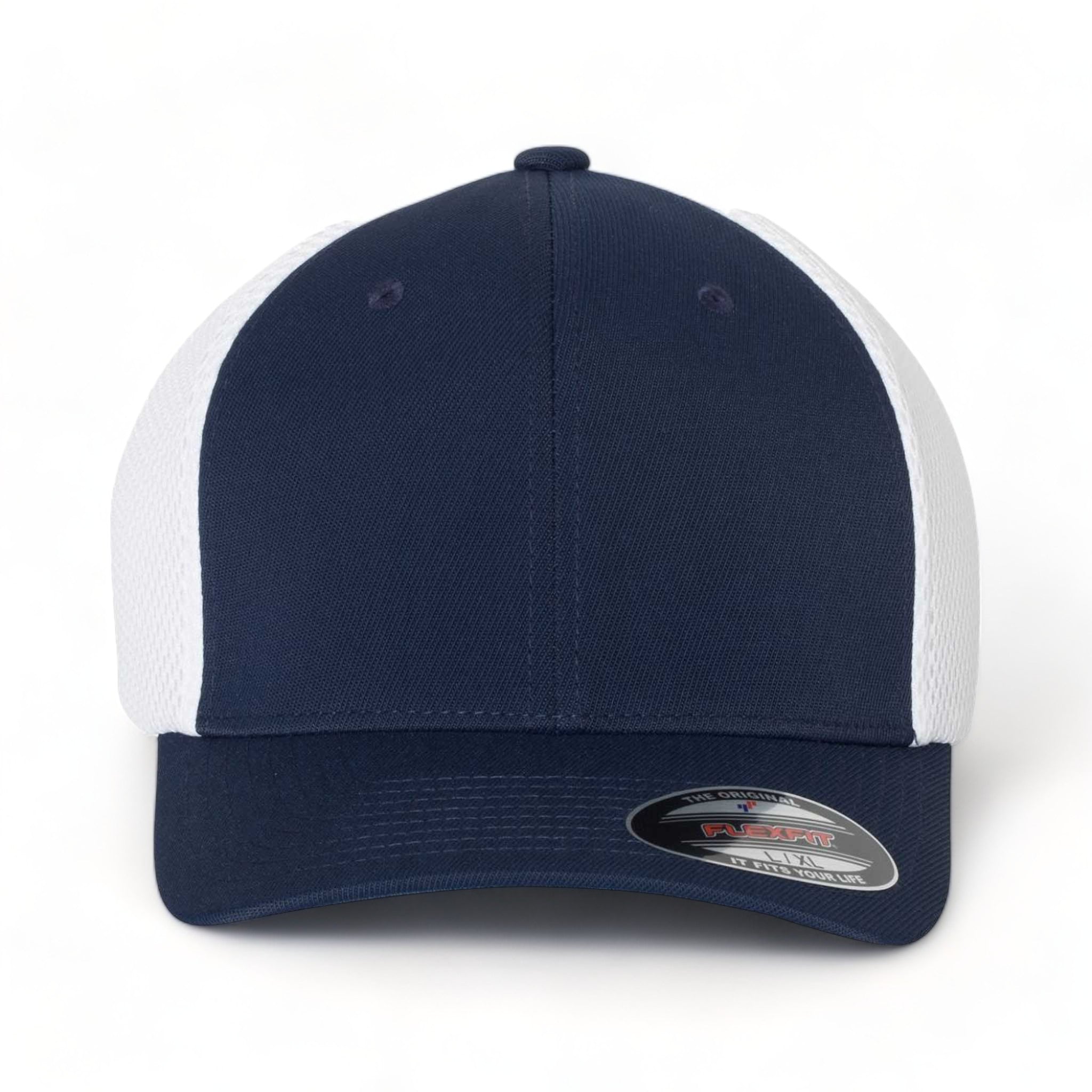 Front view of Flexfit 6533 custom hat in navy and white