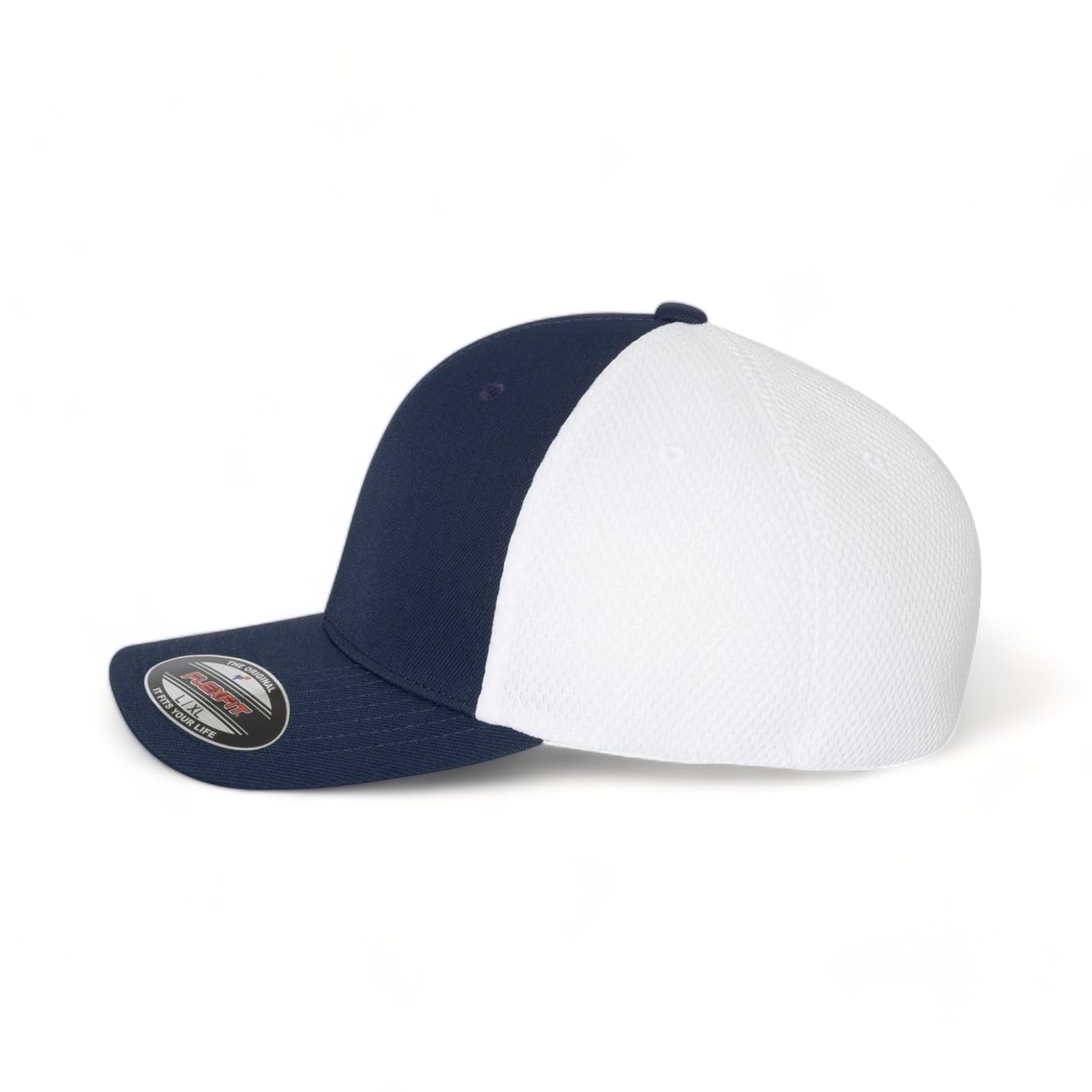 Side view of Flexfit 6533 custom hat in navy and white