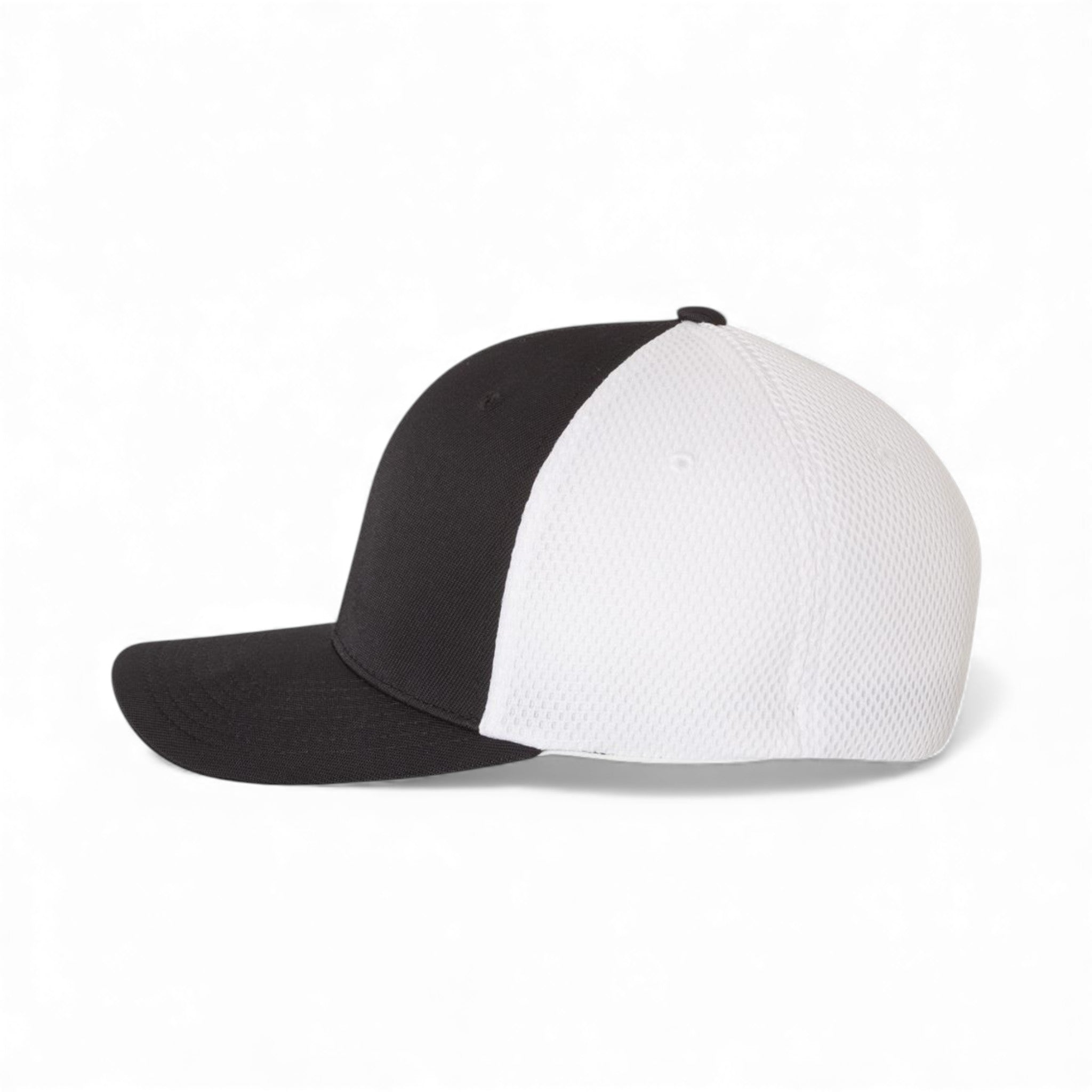 Left side view of Flexfit 6533 custom hat in black and white