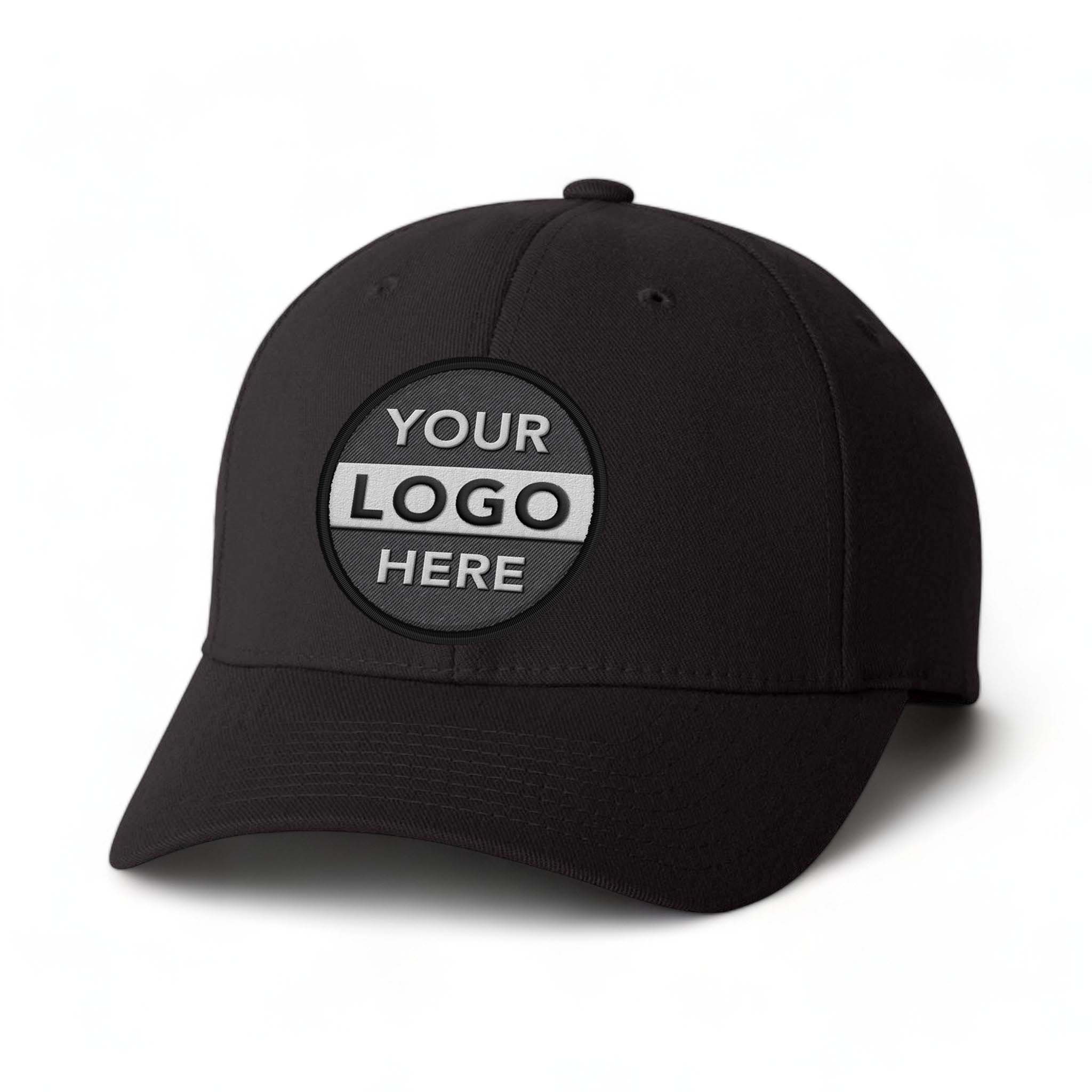 Flexfit 6580 custom embroidered patch hat in black