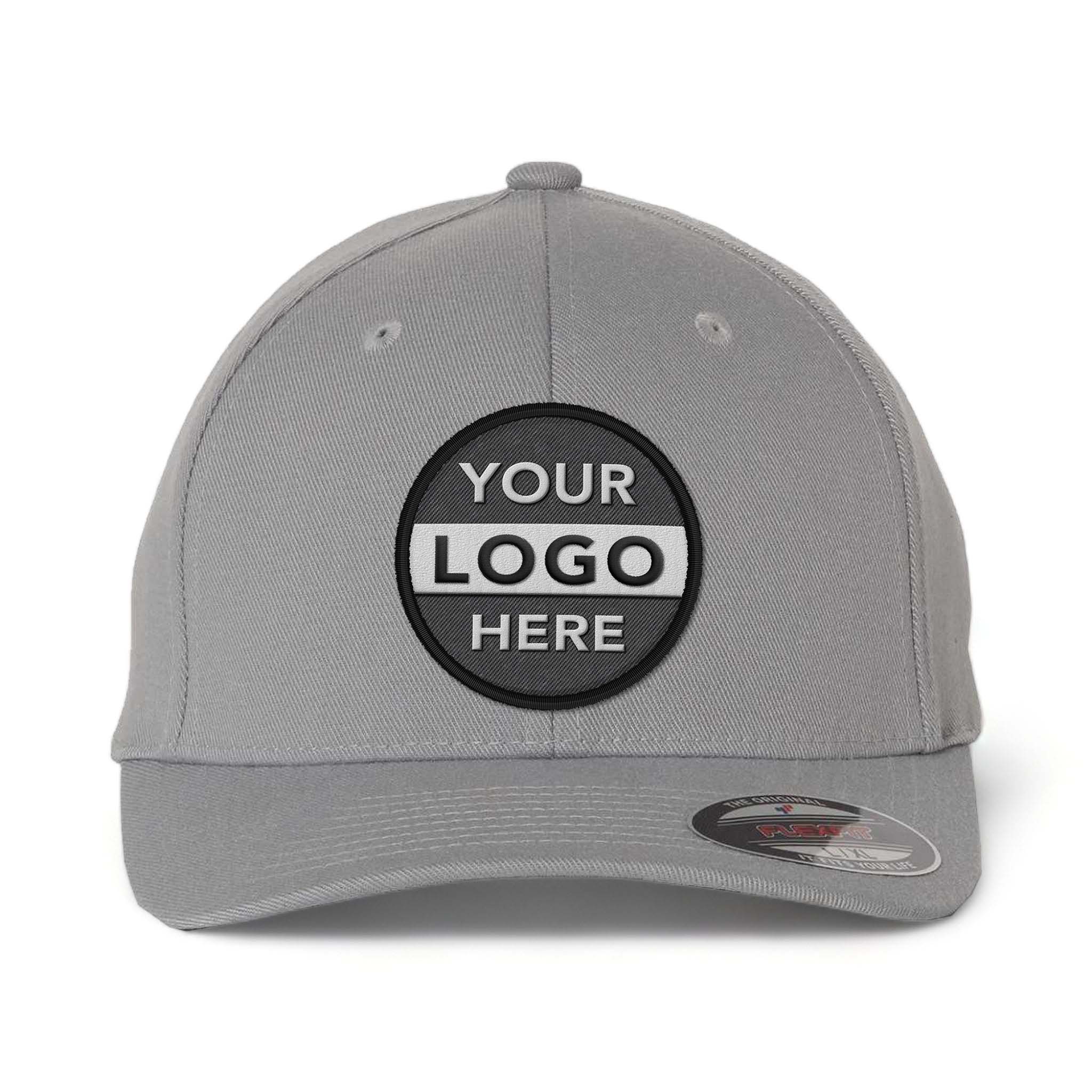 Flexfit 6580 custom embroidered patch hat in grey