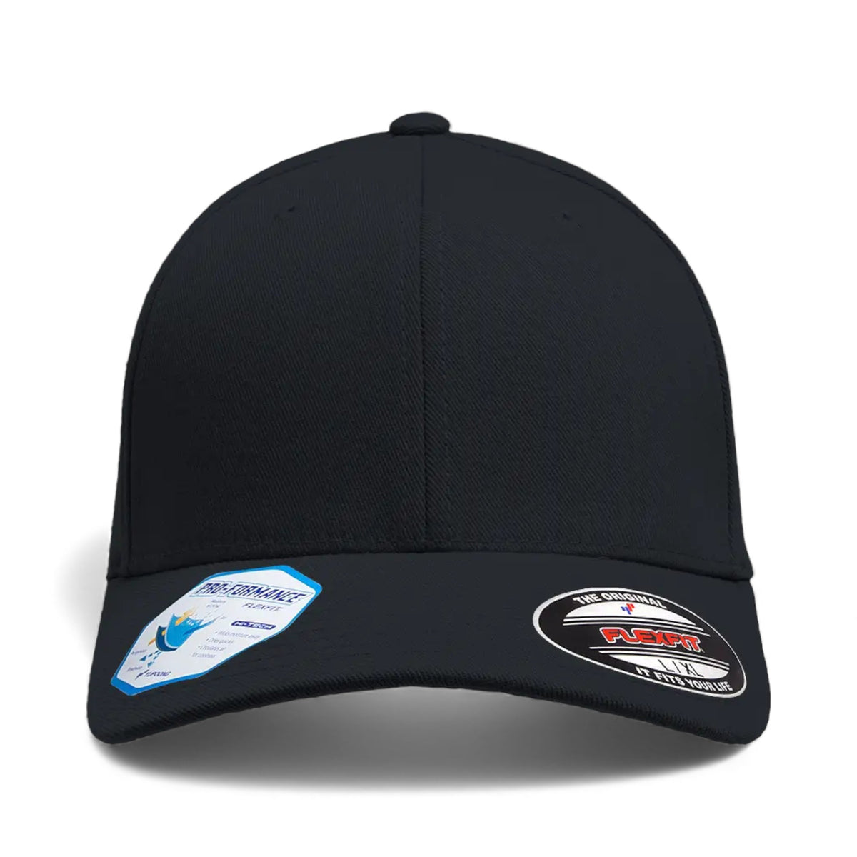 Front view of Flexfit 6580 custom hat in dark navy