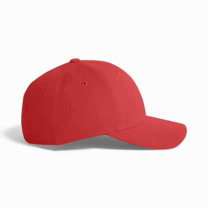 Right side view of Flexfit 6580 custom hat in red