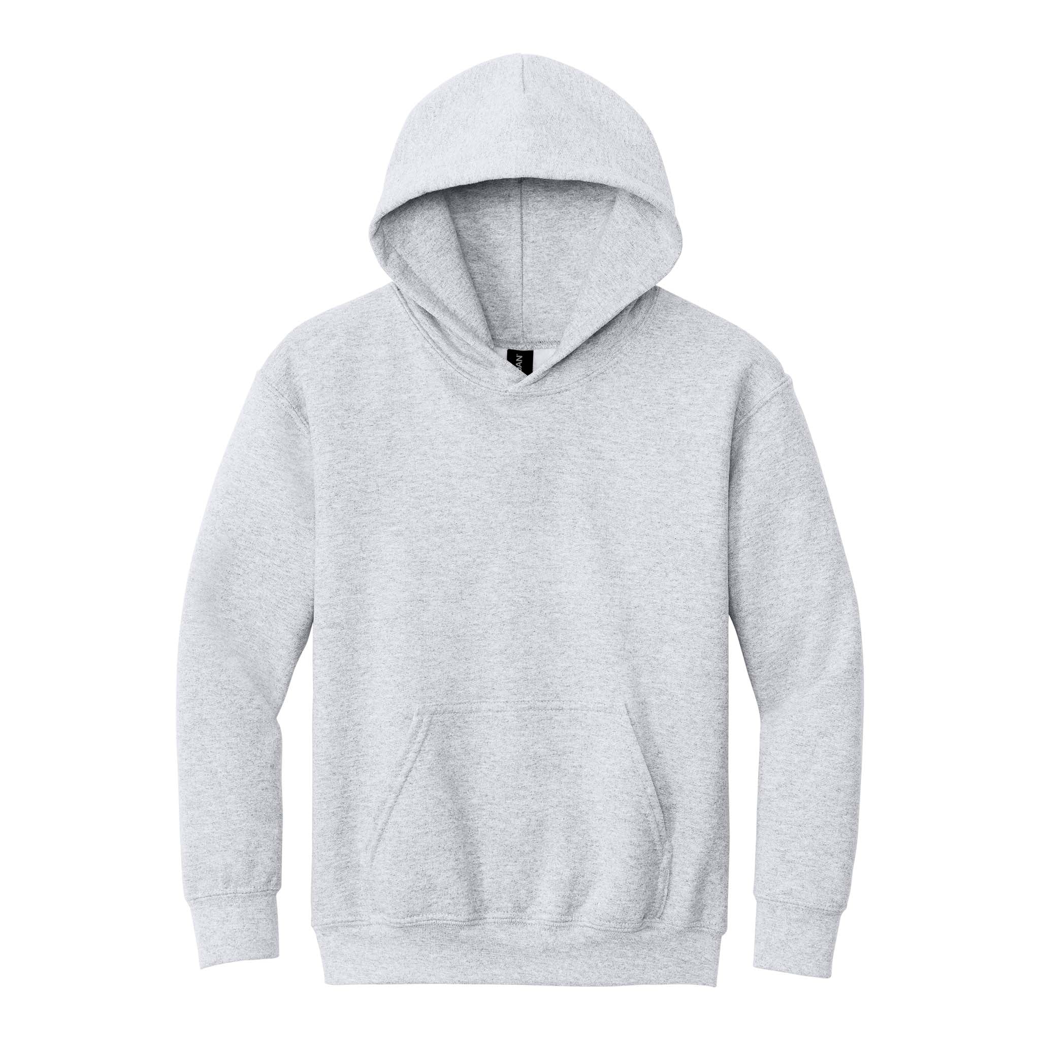 Gildan 18500B custom hoodie in ash grey, front view