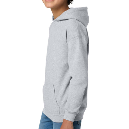 Gildan 18500B custom hoodie in ash grey, left side view