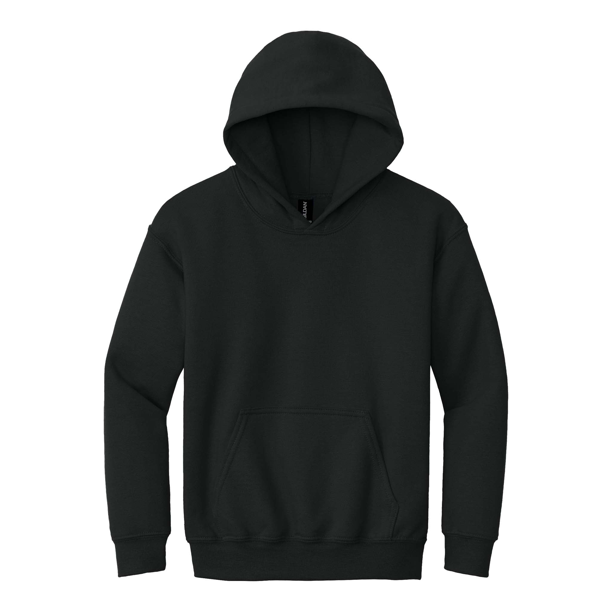 Gildan 18500B custom hoodie in black, front view