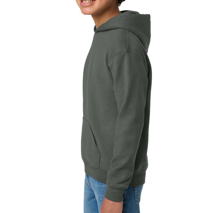 Gildan 18500B custom hoodie in charcoal, left side view