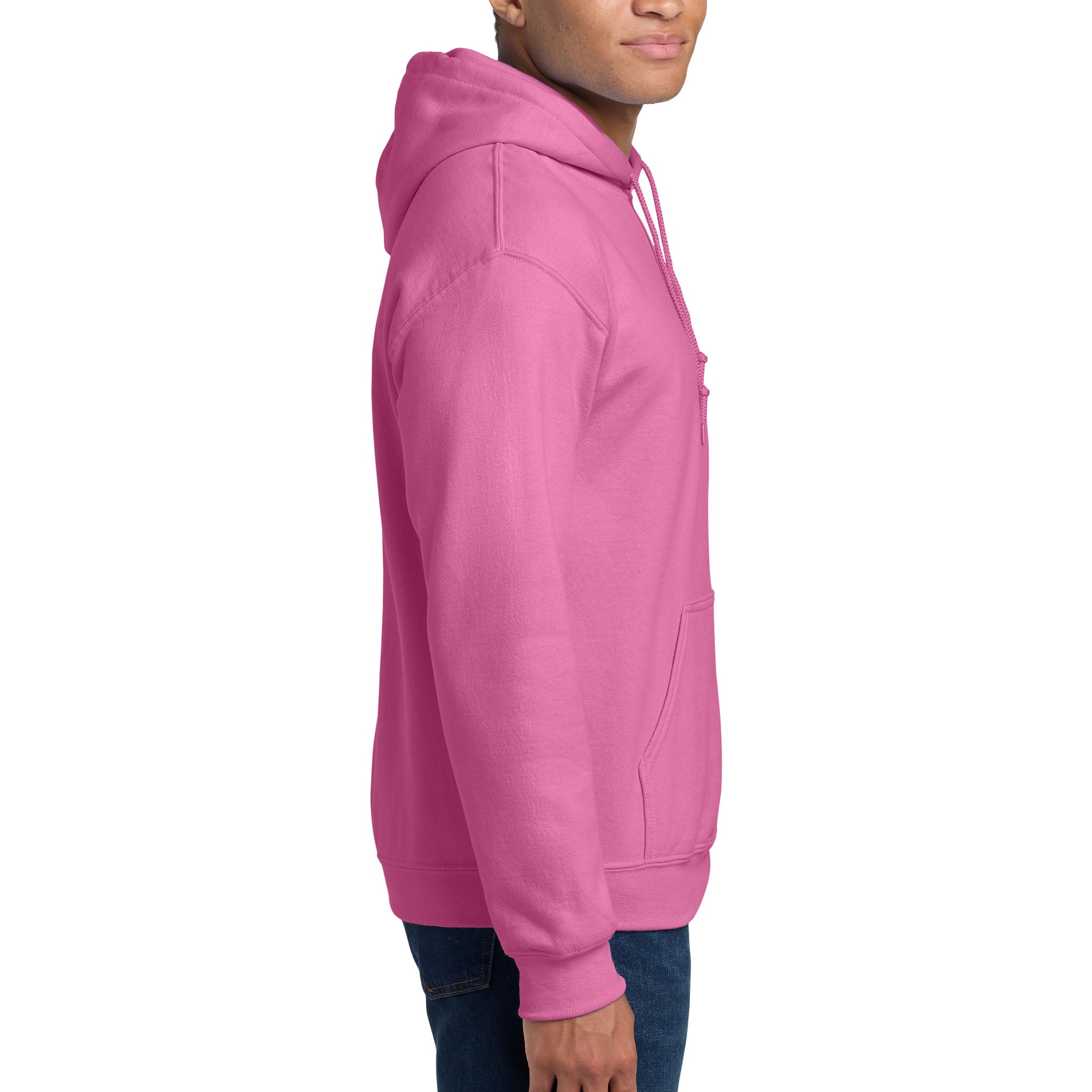 Gildan 18500 custom hoodie in azalea, right side view