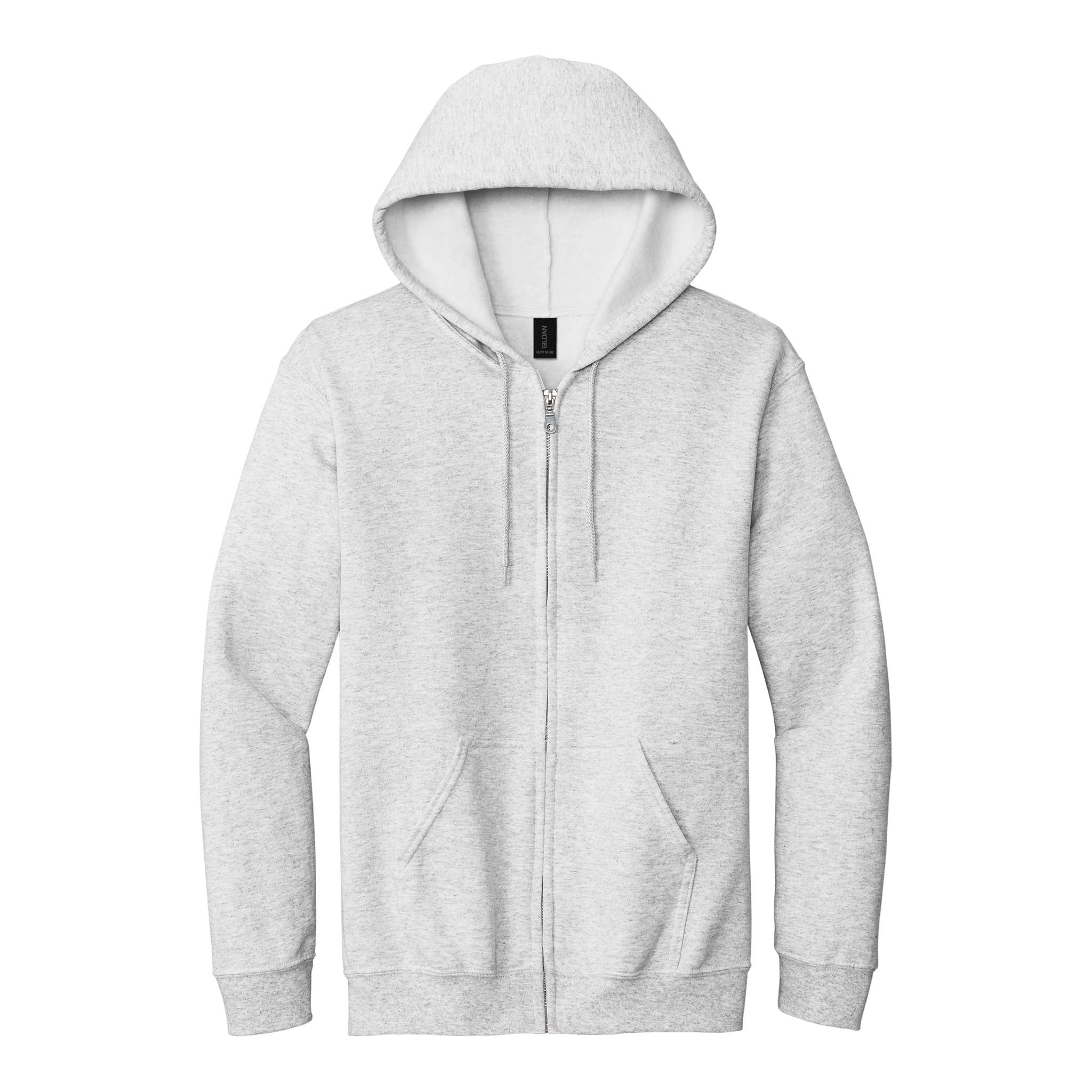 Gildan 18600 custom full-zip hoodie in ash, front view