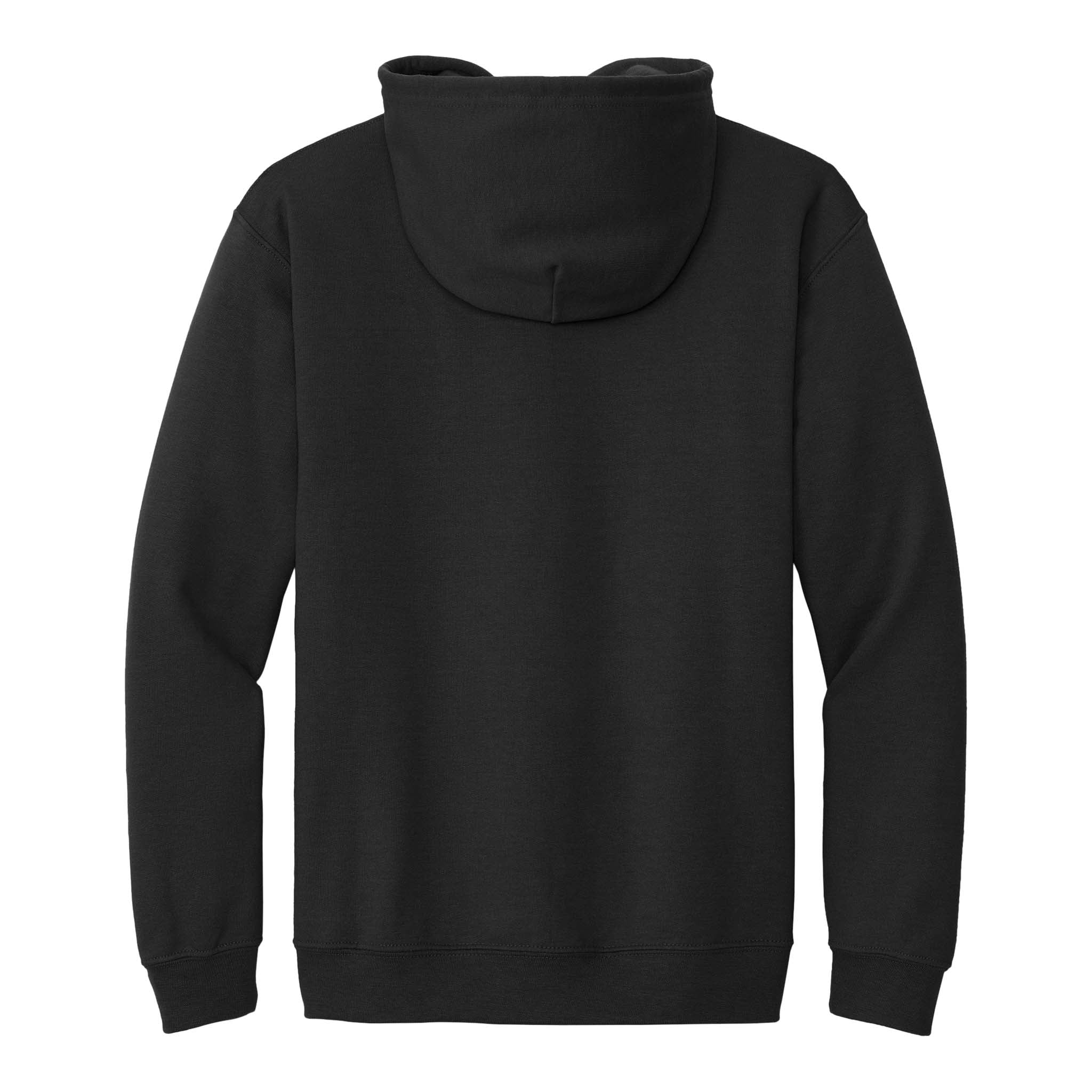 Gildan 18600 custom full-zip hoodie in black, back view