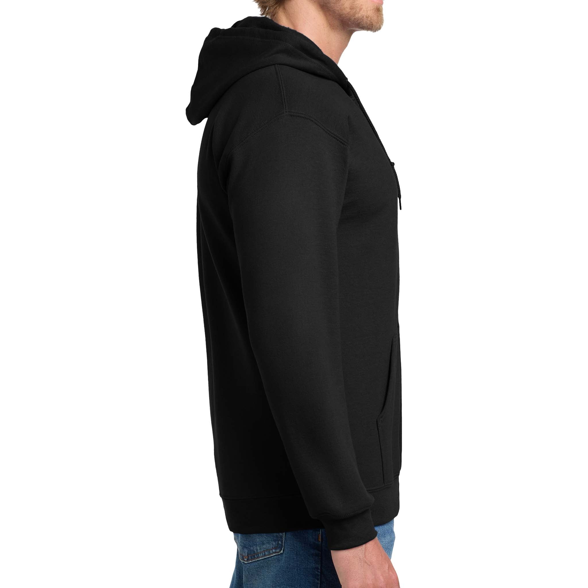 Gildan 18600 custom full-zip hoodie in black, right side view