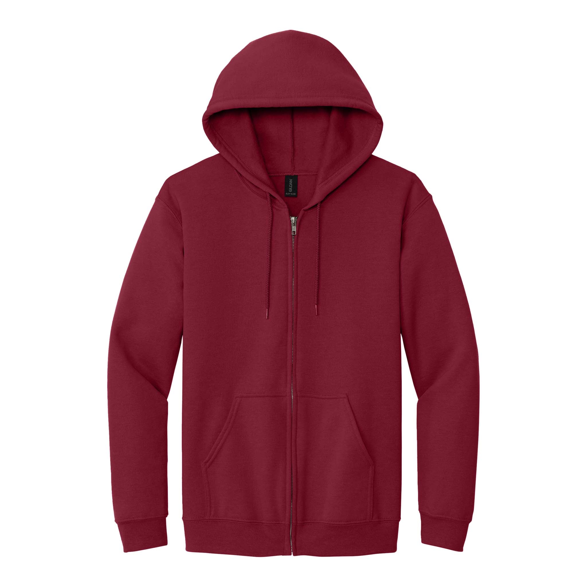 Gildan 18600 custom full-zip hoodie in cardinal red, front view
