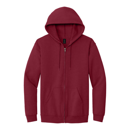 Gildan 18600 custom full-zip hoodie in cardinal red, front view