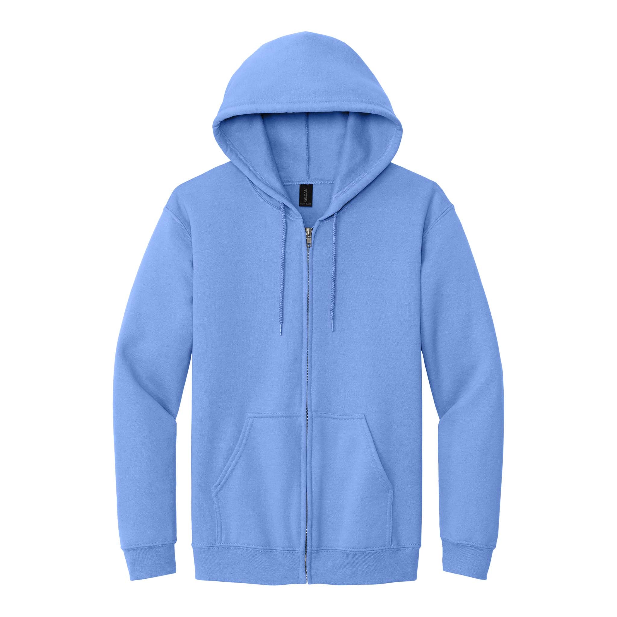 Gildan 18600 custom full-zip hoodie in carolina blue, front view