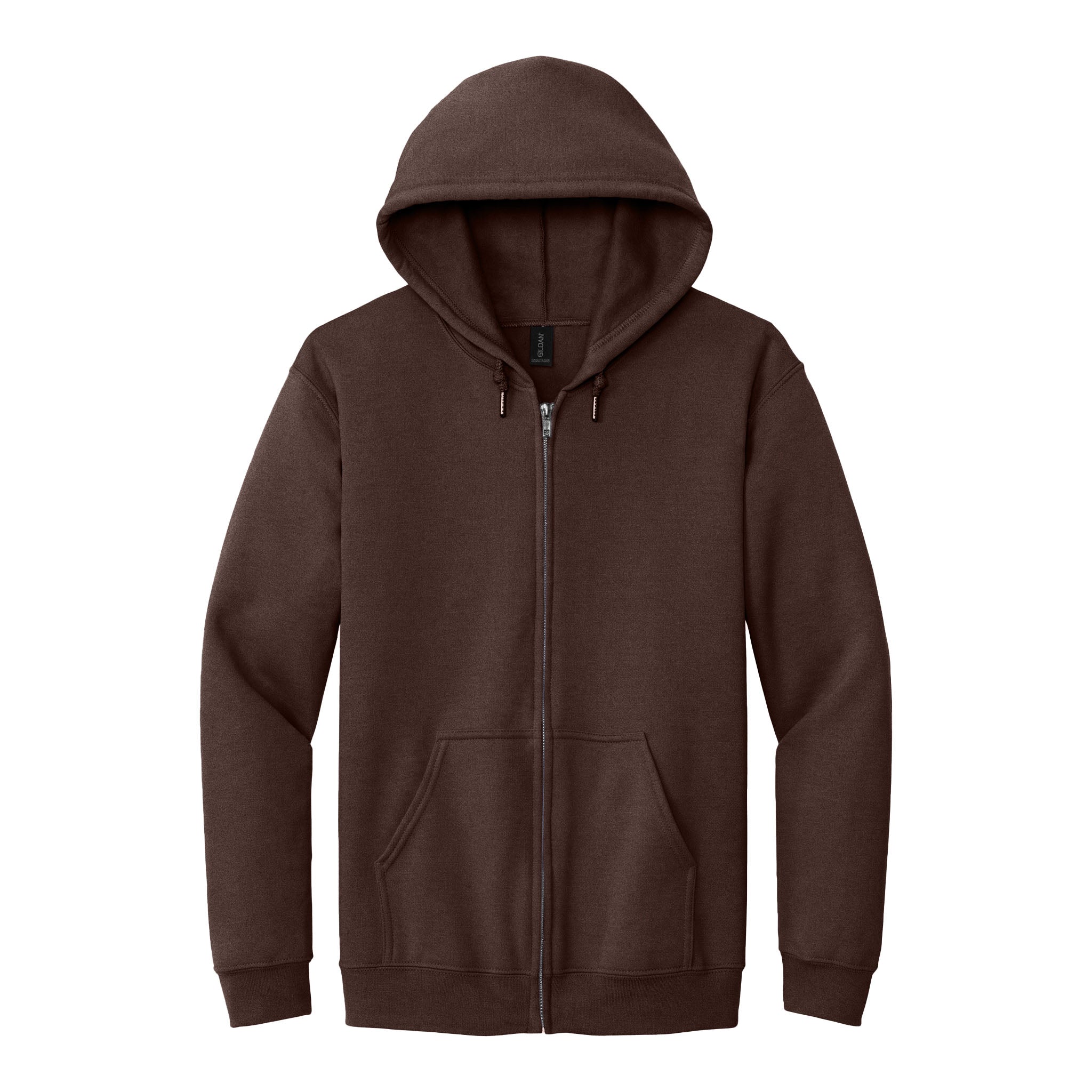 Gildan 18600 custom full-zip hoodie in dark chocolate, front view
