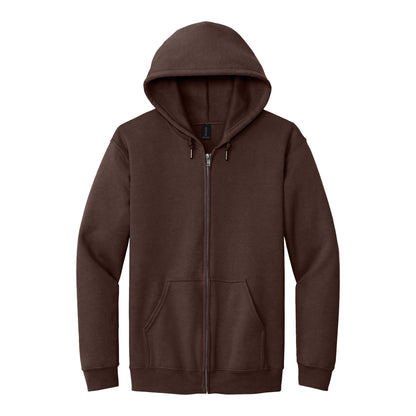 Gildan 18600 custom full-zip hoodie in dark chocolate, front view