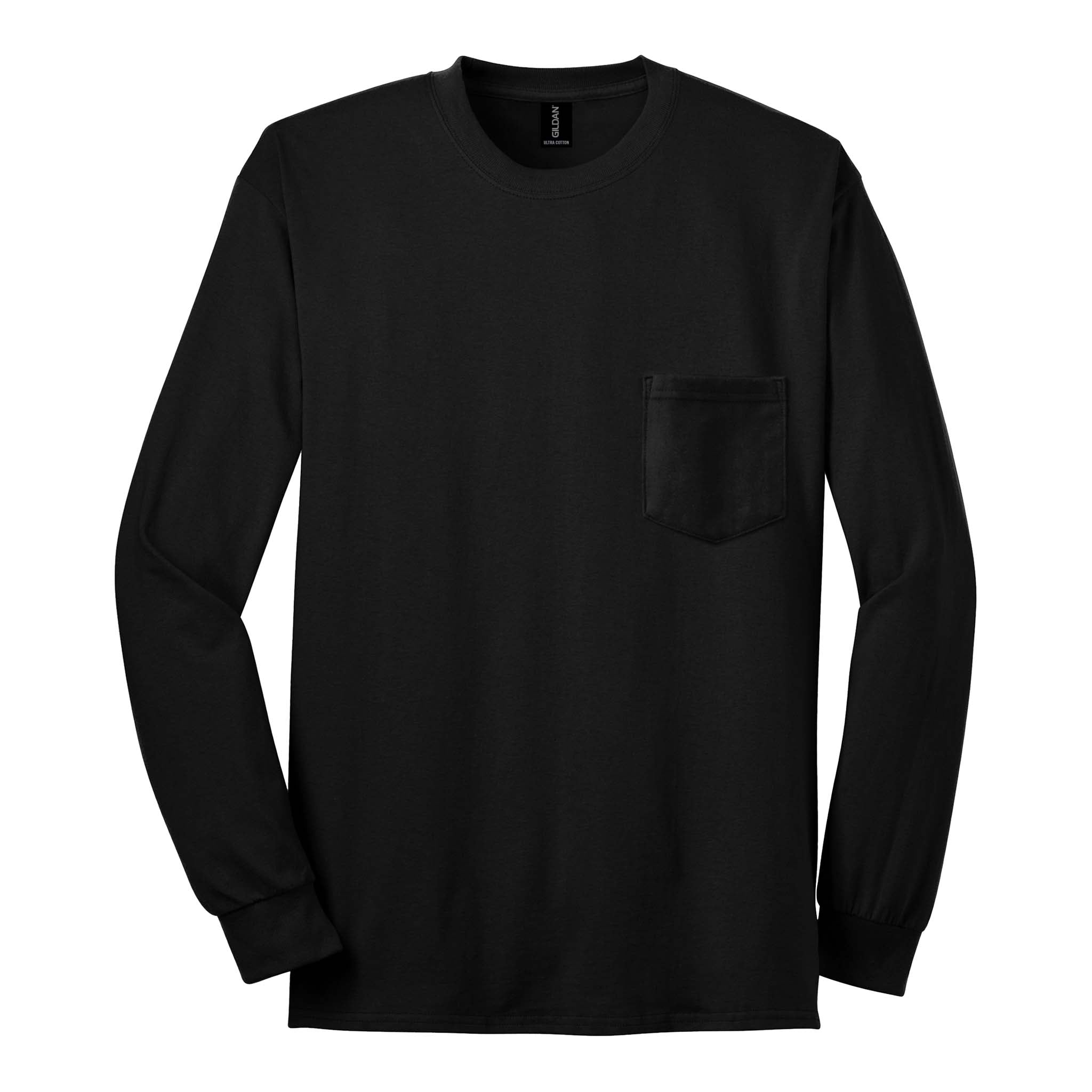 Gildan 2410 custom long sleeve t-shirt in black, front view