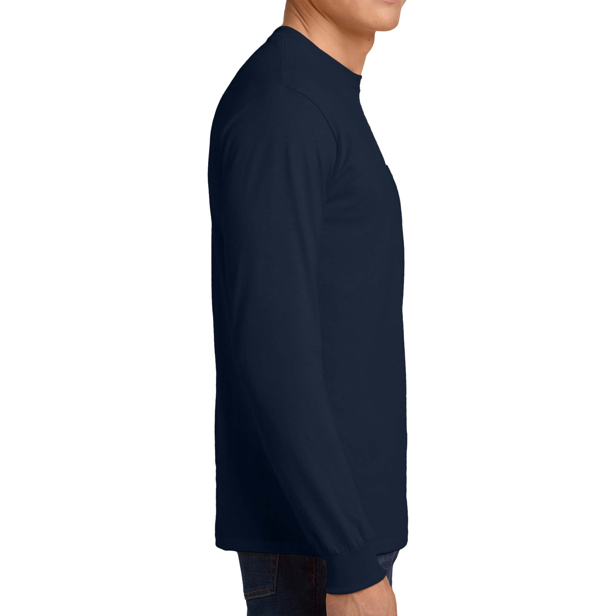 Gildan 2410 custom long sleeve t-shirt in navy, right side view