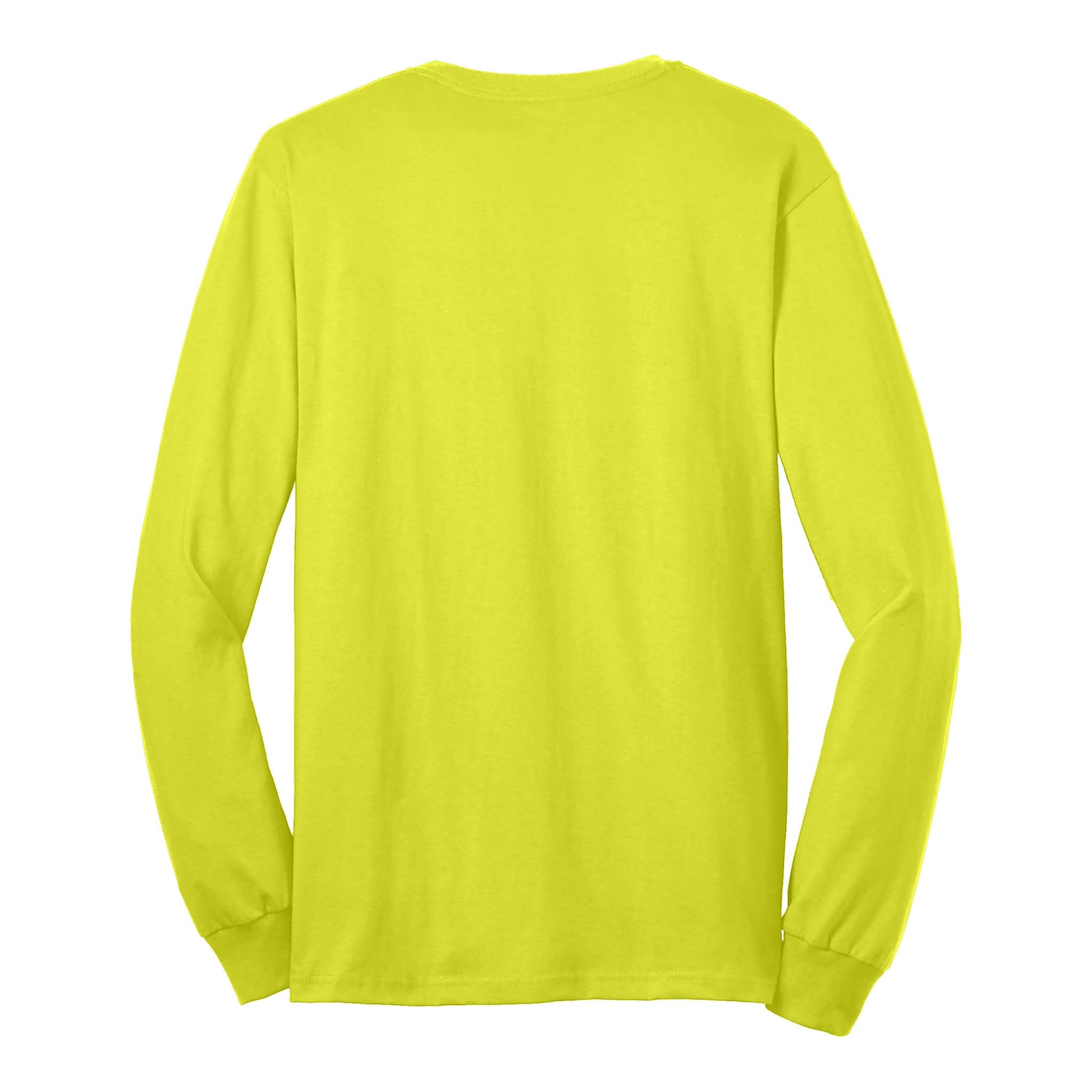 Gildan 2410 custom long sleeve t-shirt in safety green, back view