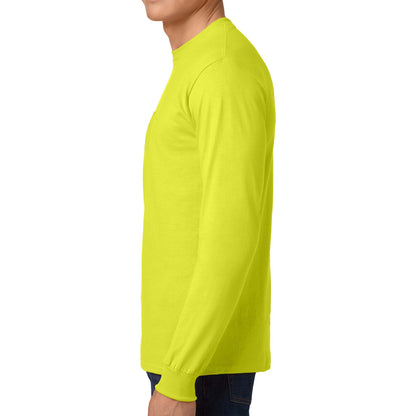Gildan 2410 custom long sleeve t-shirt in safety green, left side view