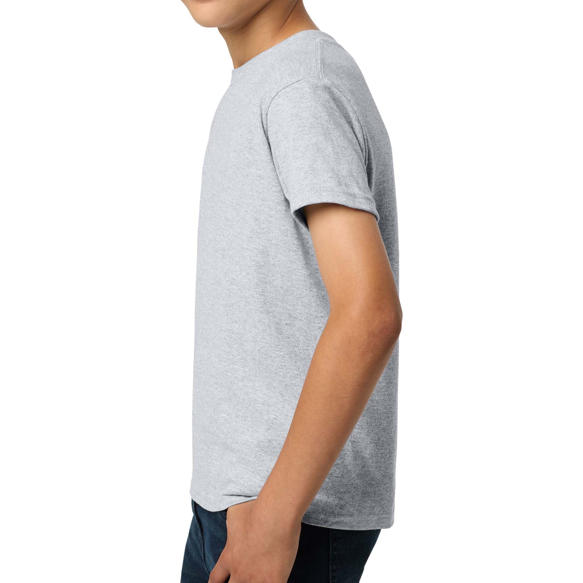 Gildan 5000B custom short sleeve t-shirt in ash, left side view