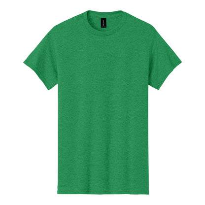 Gildan 5000 custom short sleeve t-shirt in antique irish green, front view