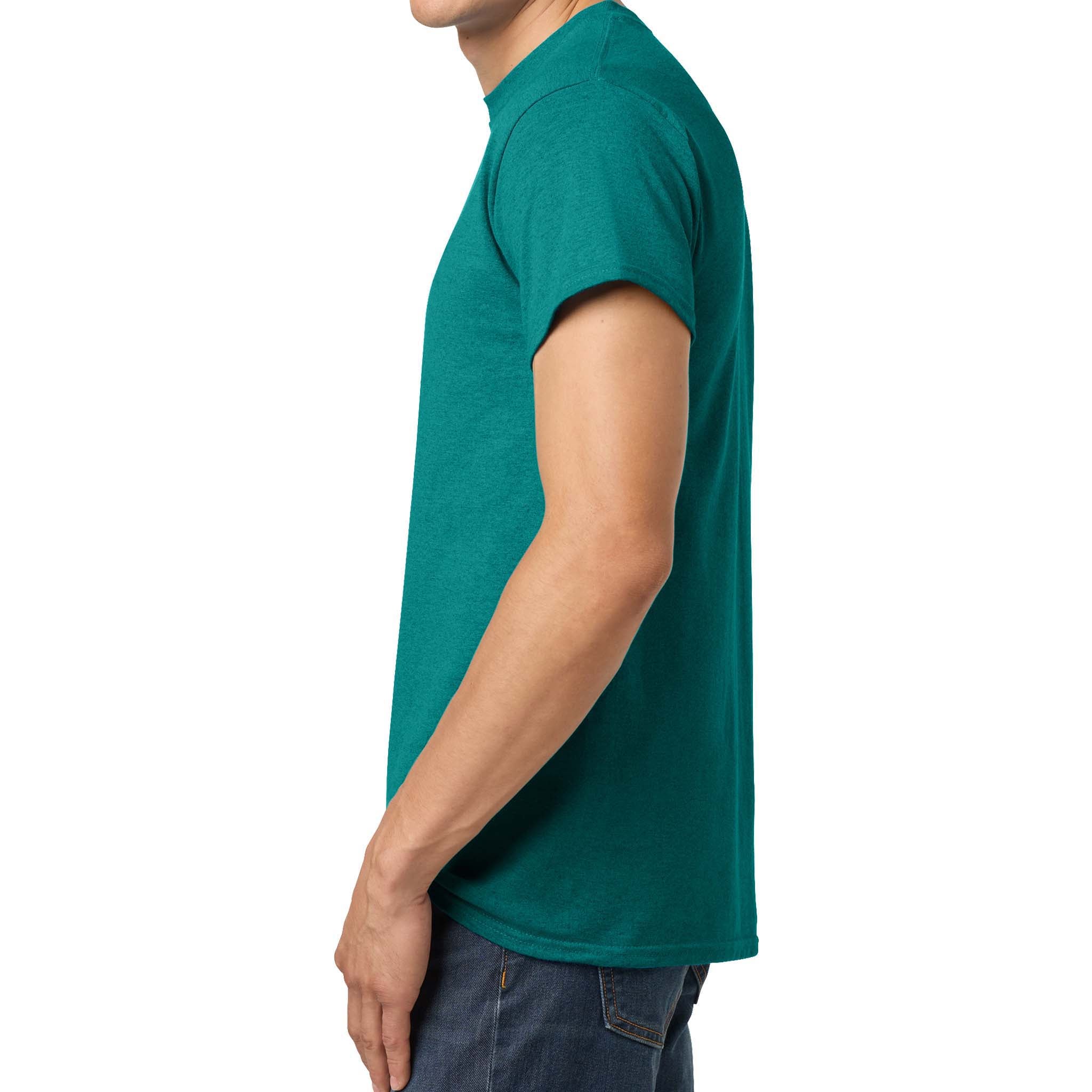 Gildan 5000 custom short sleeve t-shirt in antique jade dome, left side view