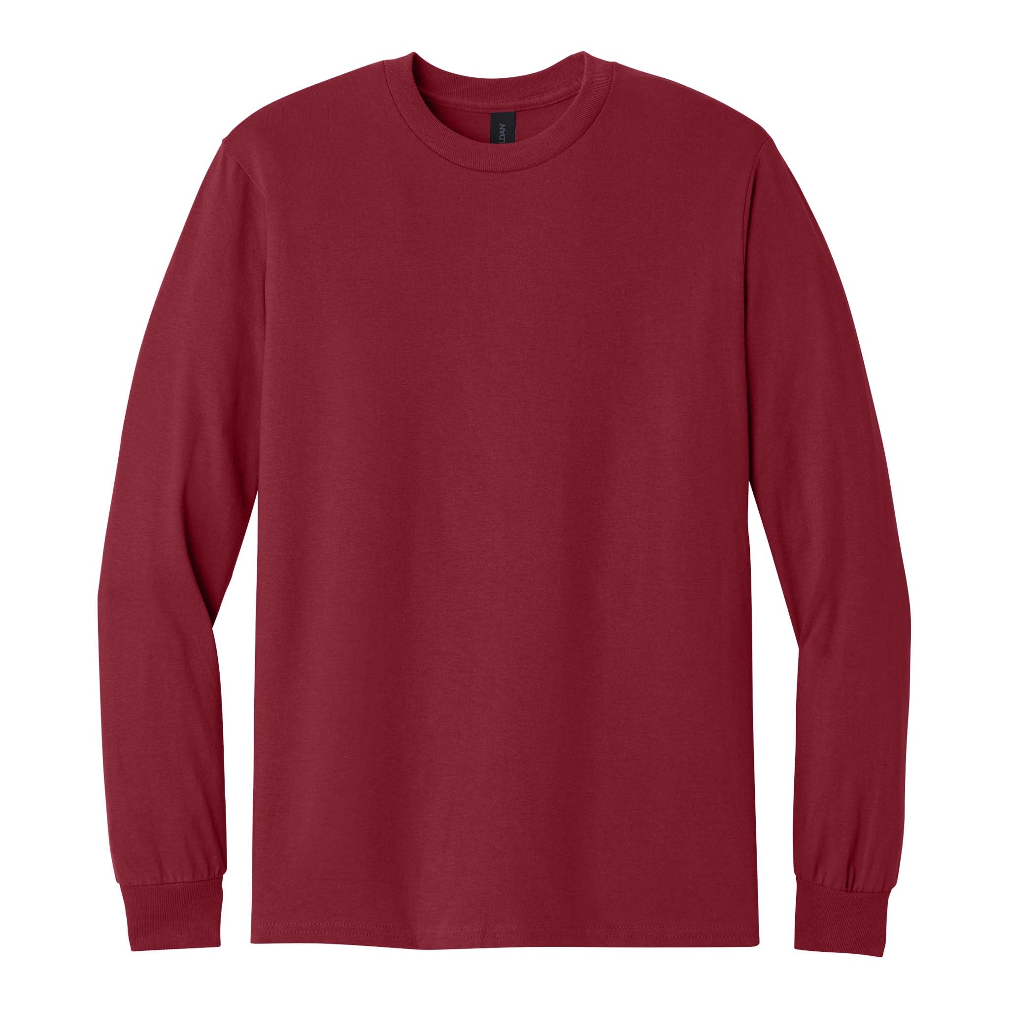 Gildan 5400 custom long sleeve t-shirt in cardinal red, front view