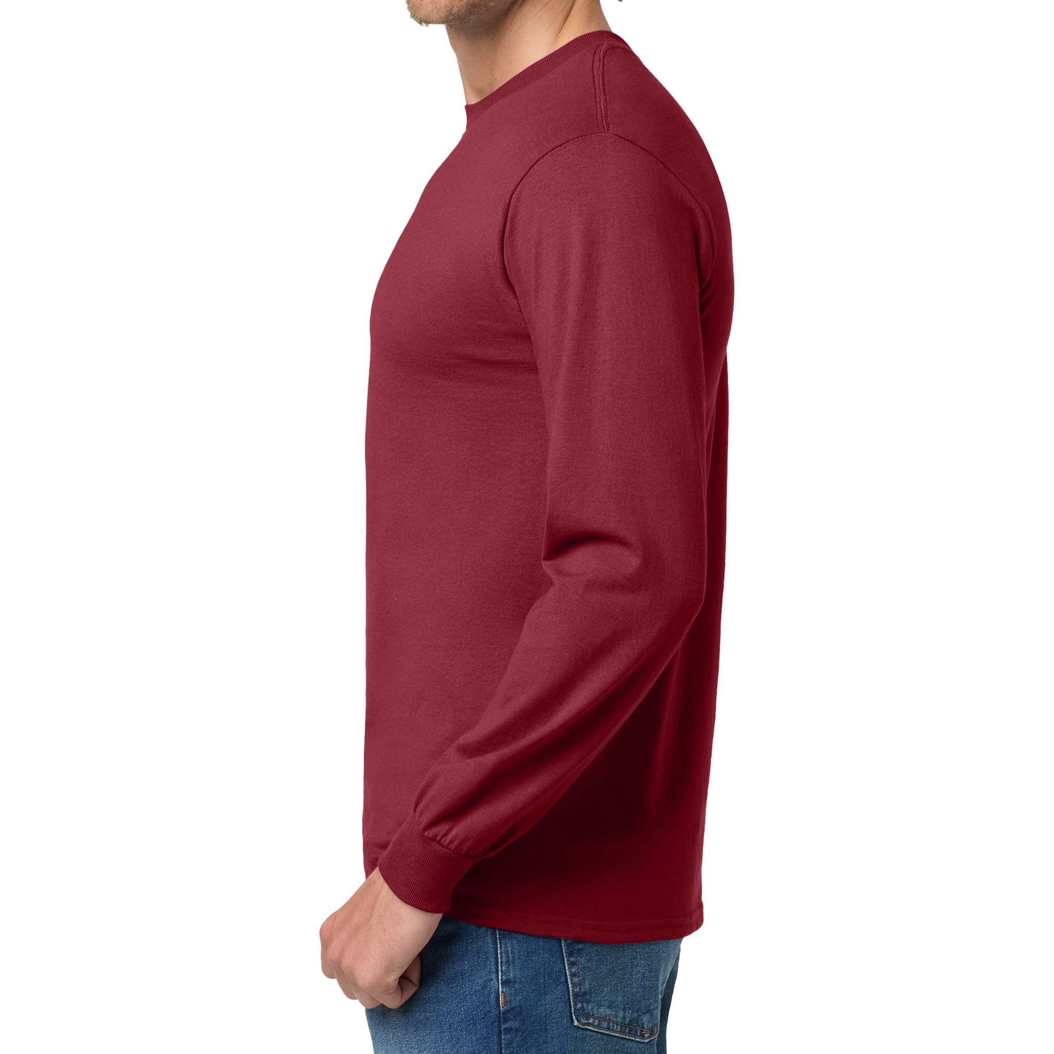 Gildan 5400 custom long sleeve t-shirt in cardinal red, left side view