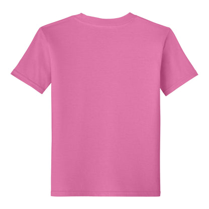 Gildan 64000B custom short sleeve t-shirt in azalea, back view