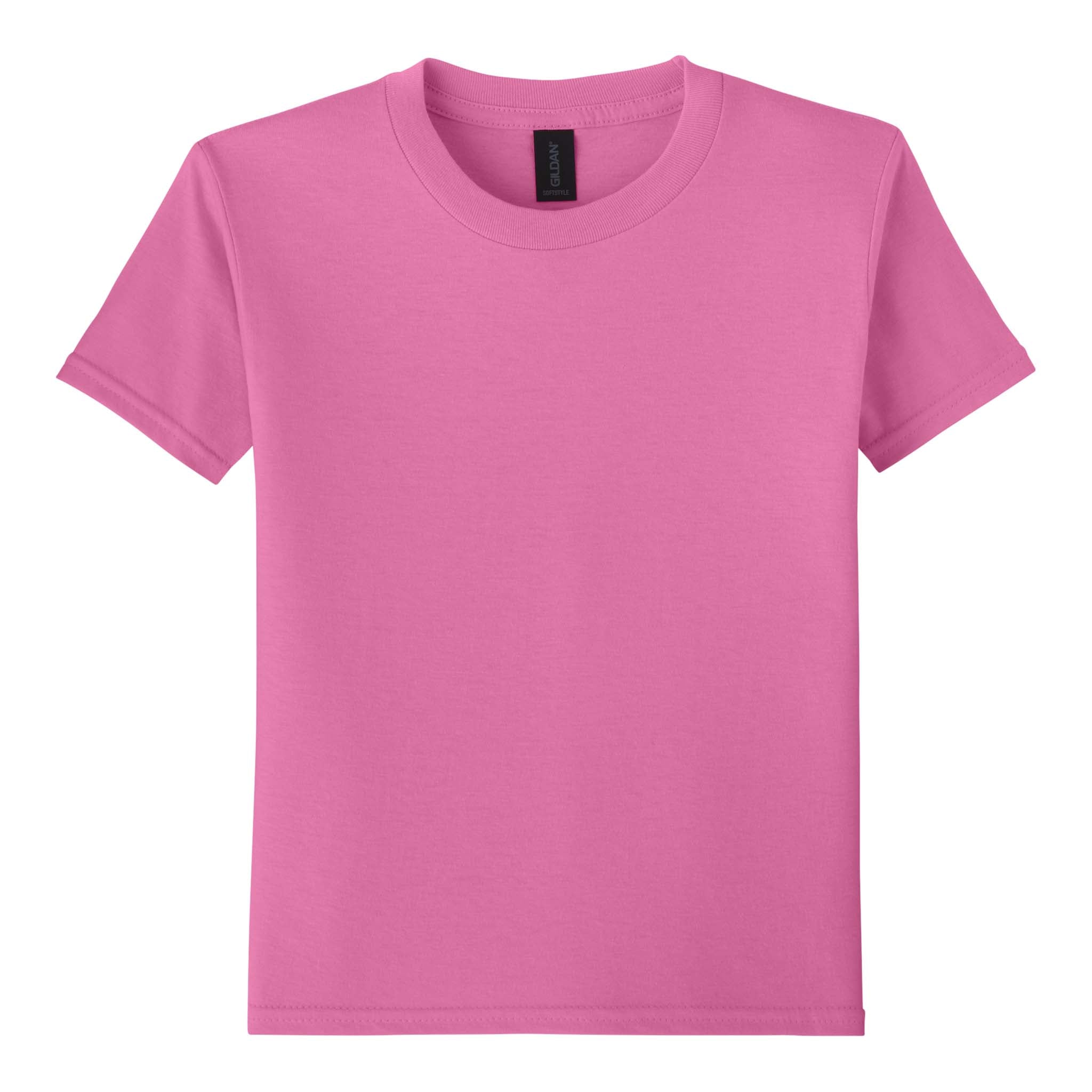 Gildan 64000B custom short sleeve t-shirt in azalea, front view