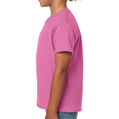 Gildan 64000B custom short sleeve t-shirt in azalea, left side view