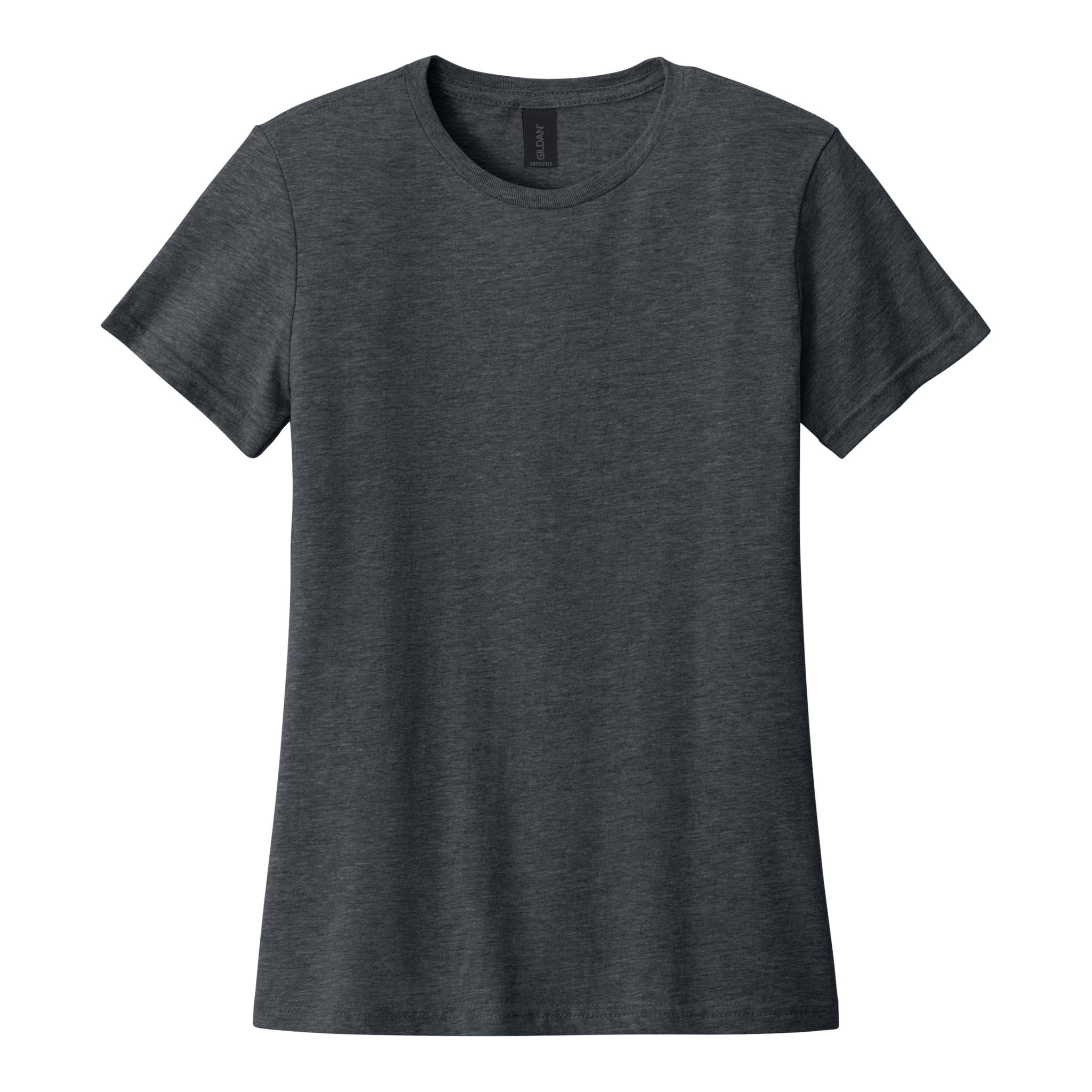 Gildan 64000L custom short sleeve t-shirt in dark heather, front view