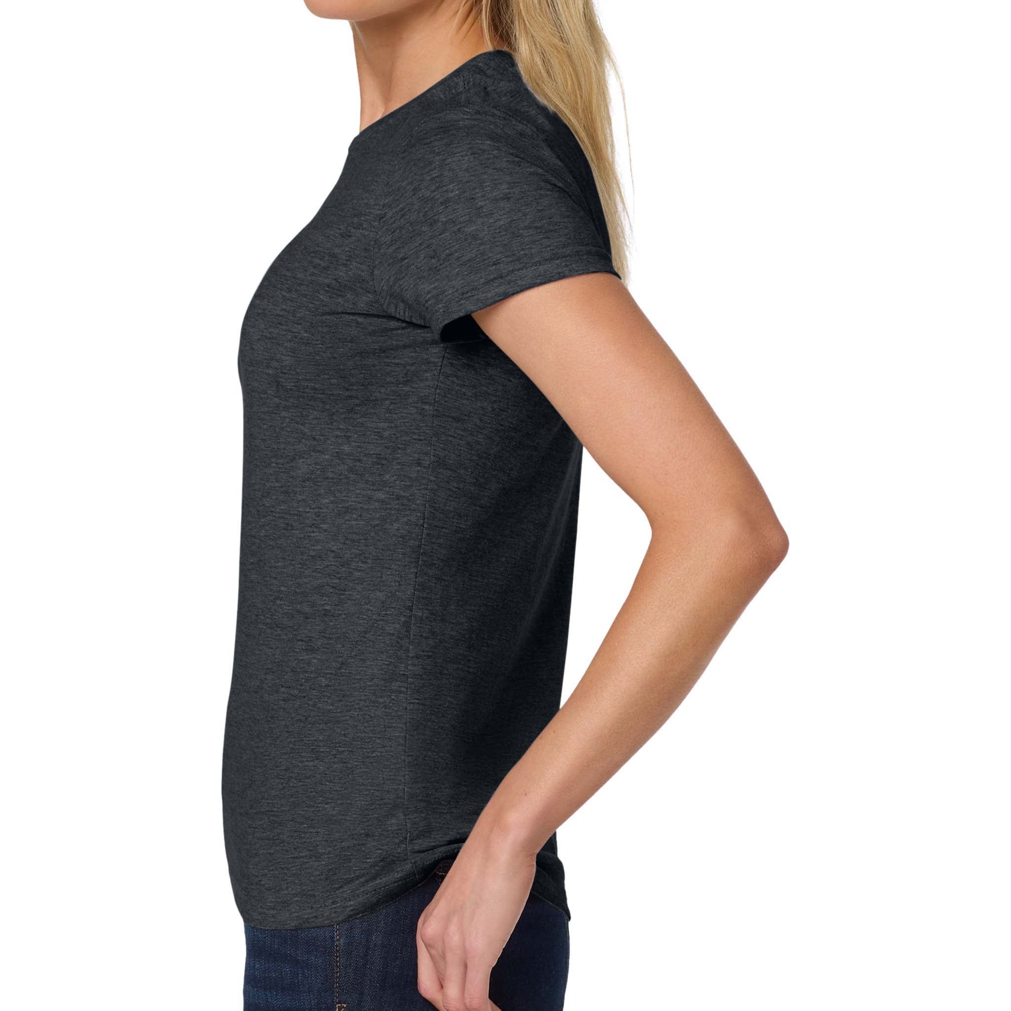 Gildan 64000L custom short sleeve t-shirt in dark heather, left side view