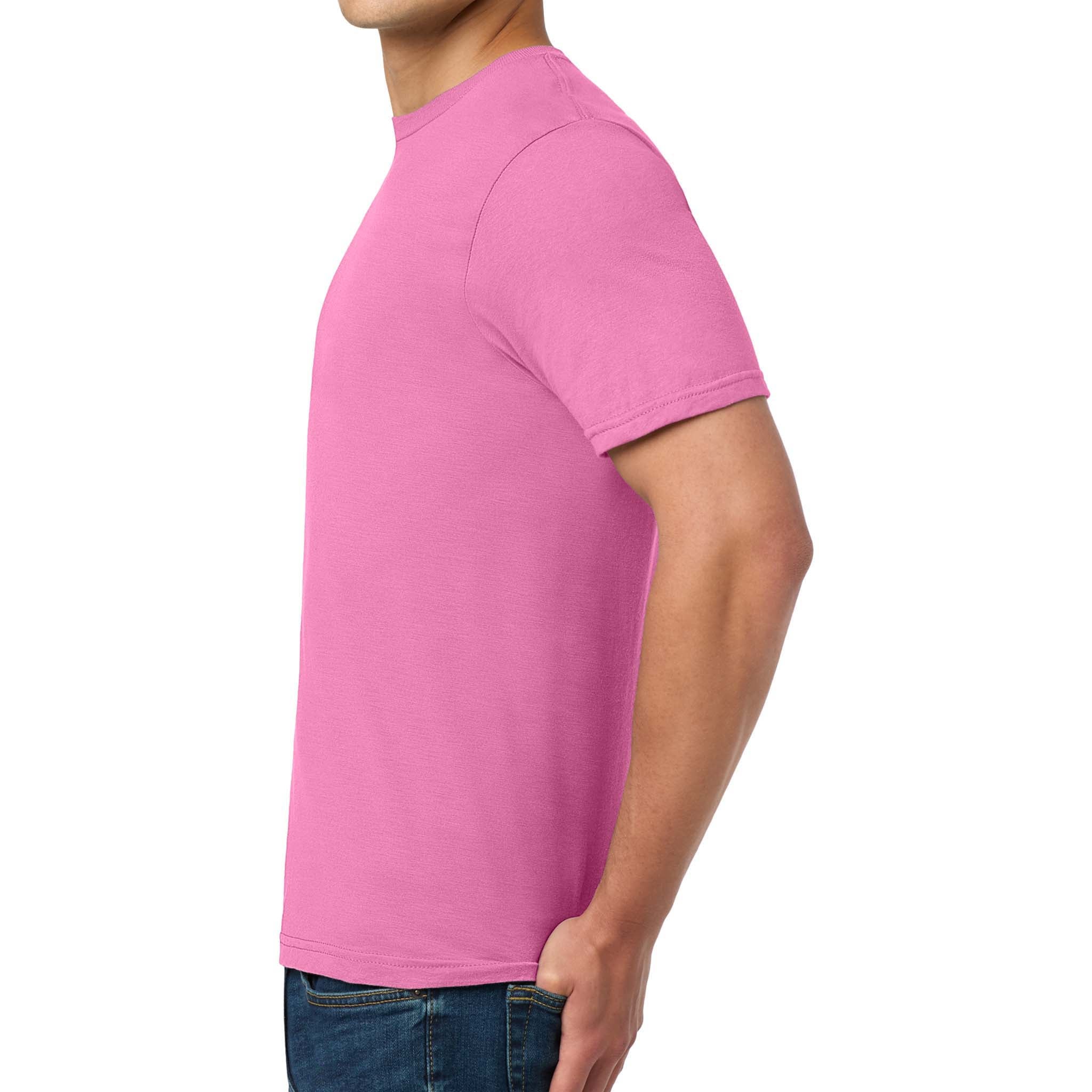 Gildan 64000 custom short sleeve t-shirt in azalea, left side view