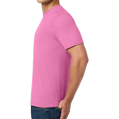 Gildan 64000 custom short sleeve t-shirt in azalea, left side view