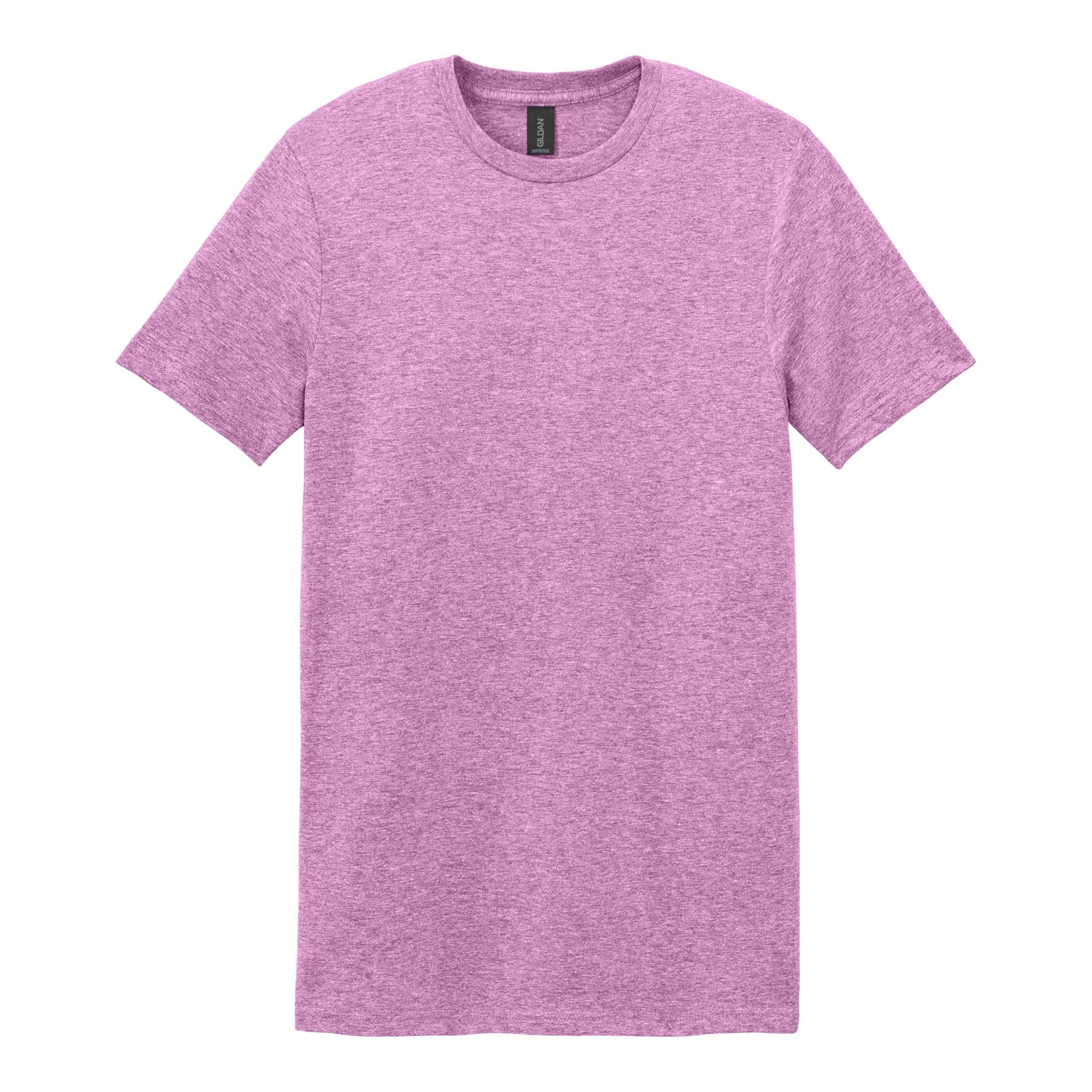 Gildan 64000 custom short sleeve t-shirt in heather radiant orchid, front view