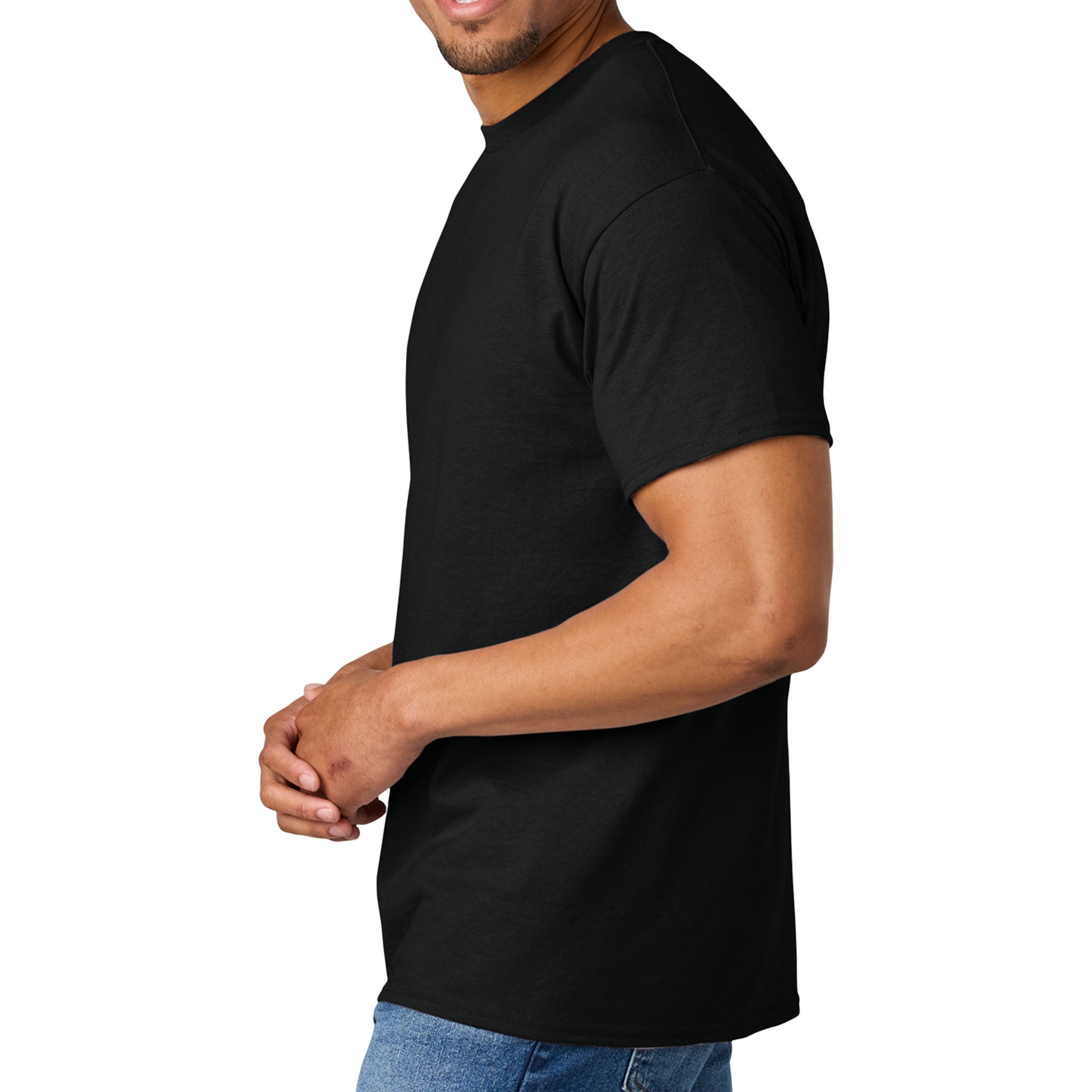 Gildan 8000 custom long sleeve t-shirt in black, left side view
