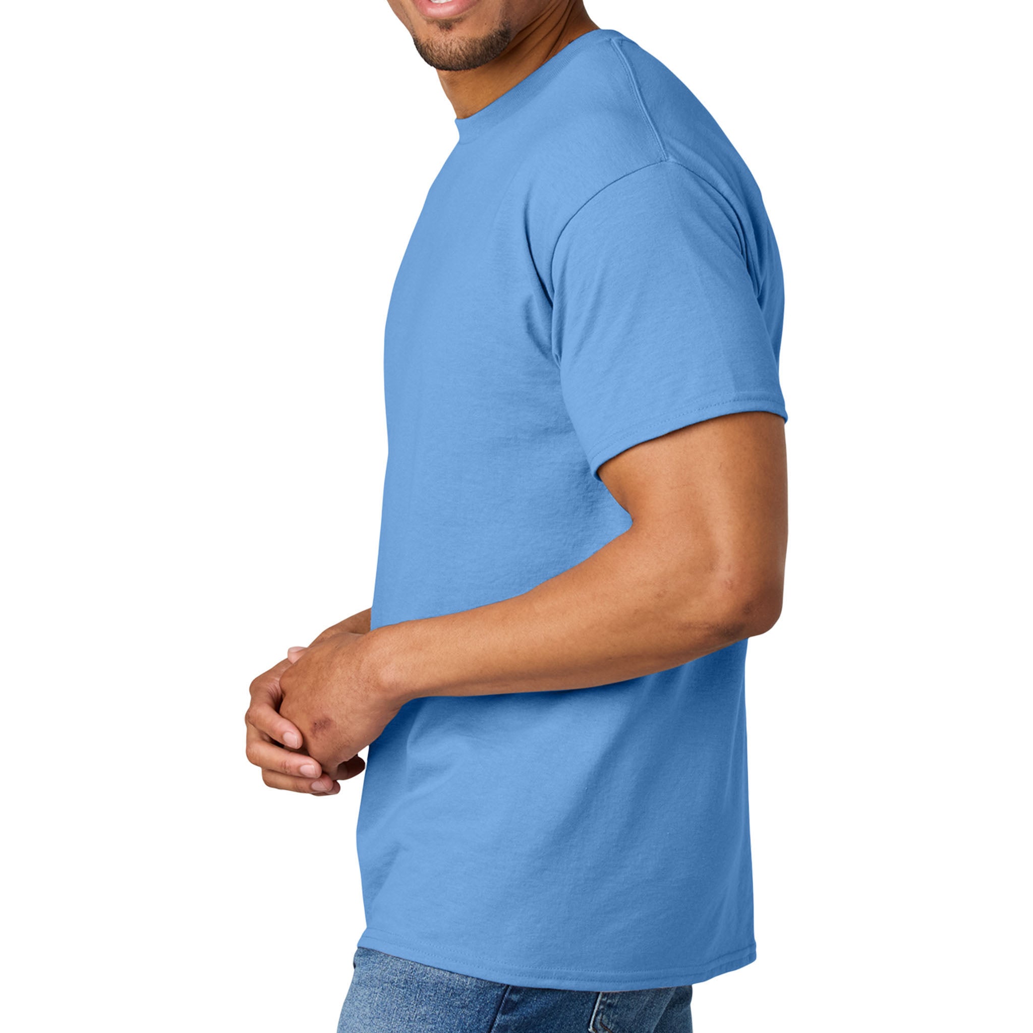 Gildan 8000 custom long sleeve t-shirt in carolina blue, left side view