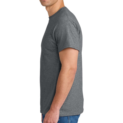 Gildan 8300 custom short sleeve t-shirt in graphite heather, left side view