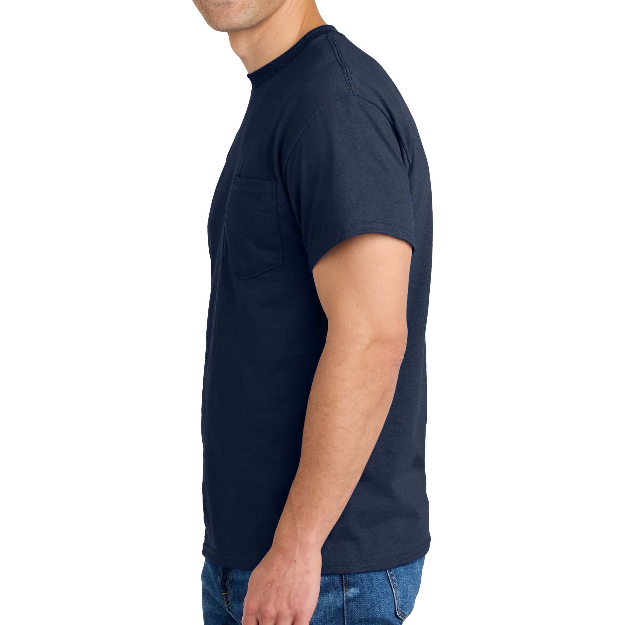 Gildan 8300 custom short sleeve t-shirt in navy, left side view