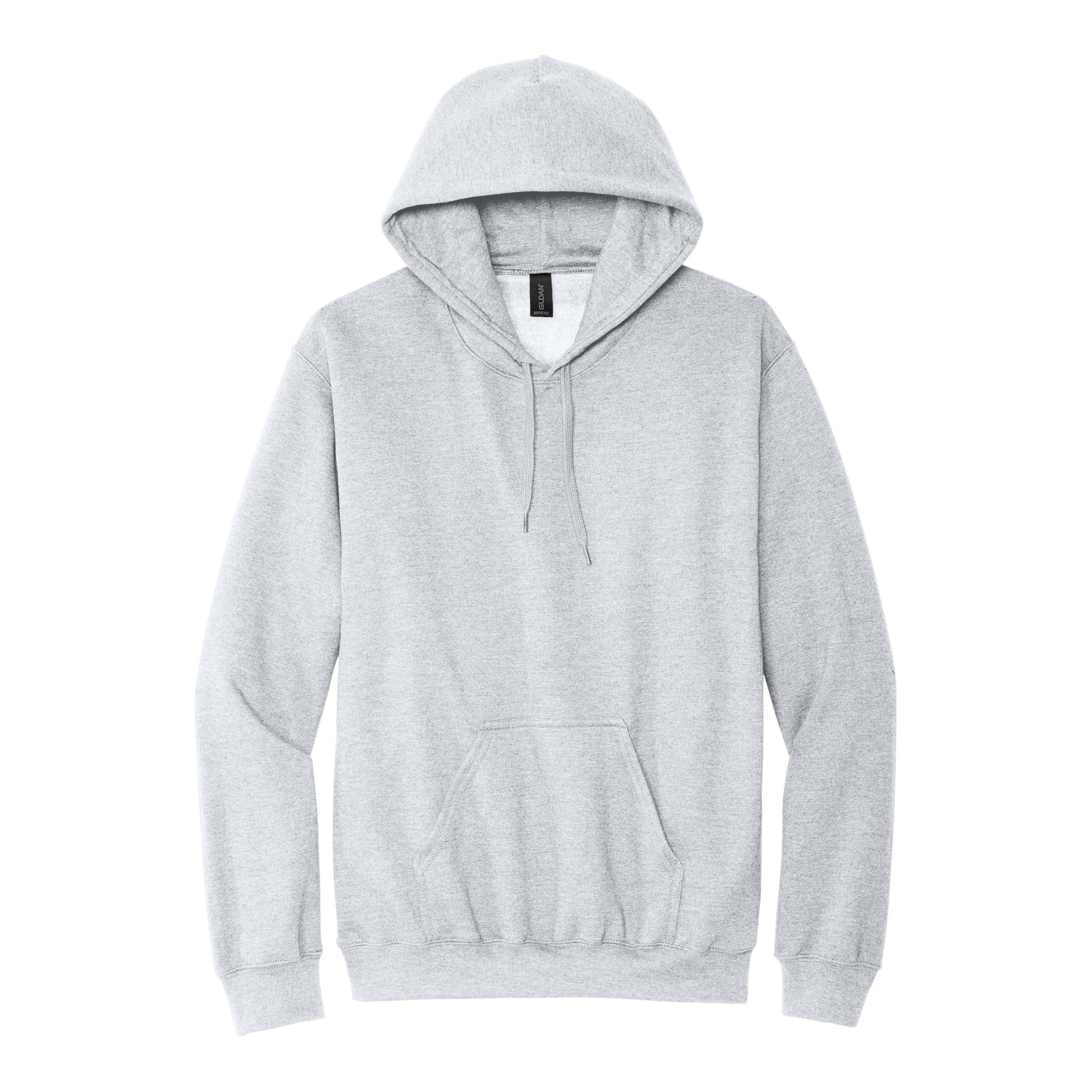 Gildan SF500 custom hoodie in ash grey, front view