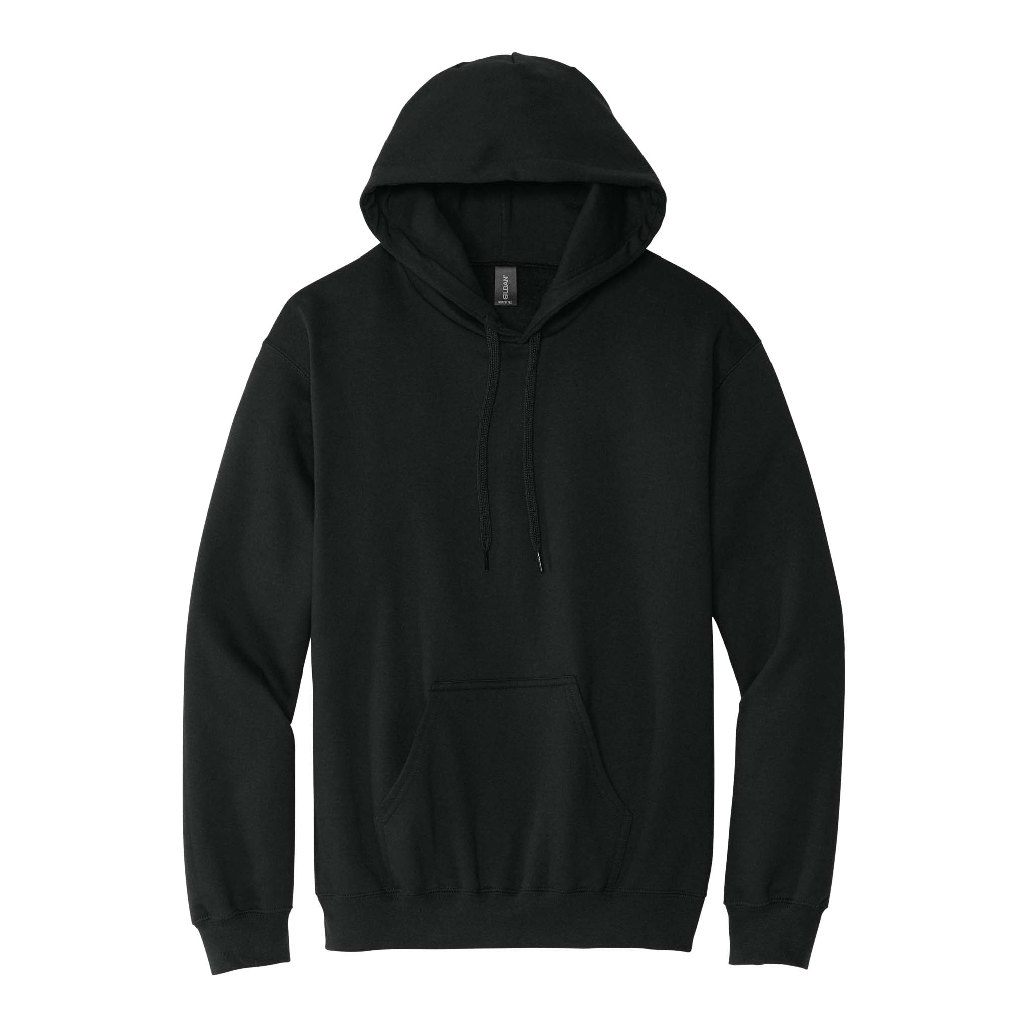 Gildan SF500 custom hoodie in black, front view