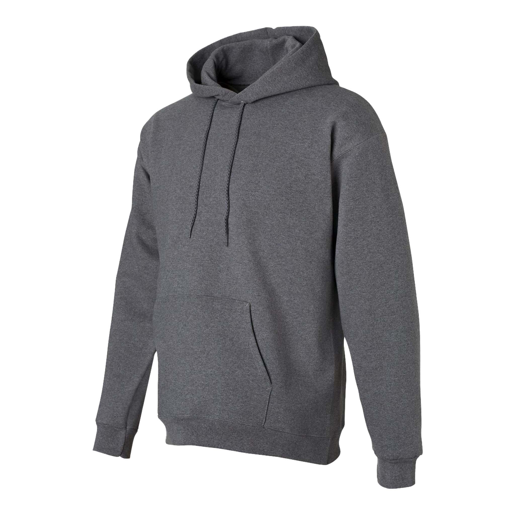 Hanes F170 custom hoodie in charcoal heather, left side view