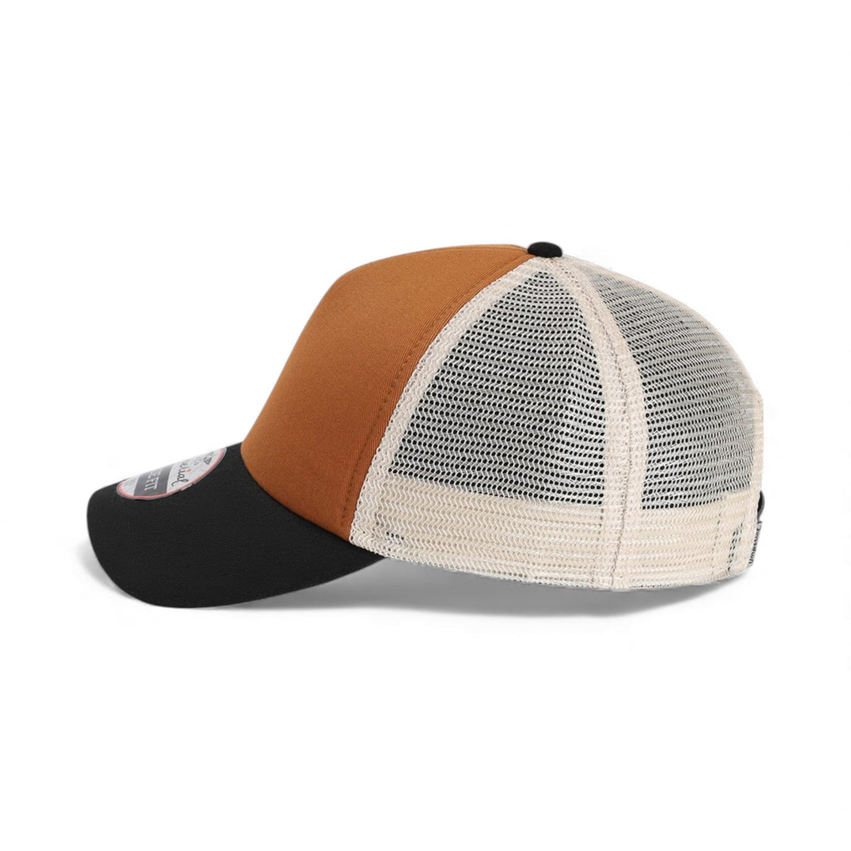 Left side view of Imperial 1287 custom hat in buckthorn brown, black and stone