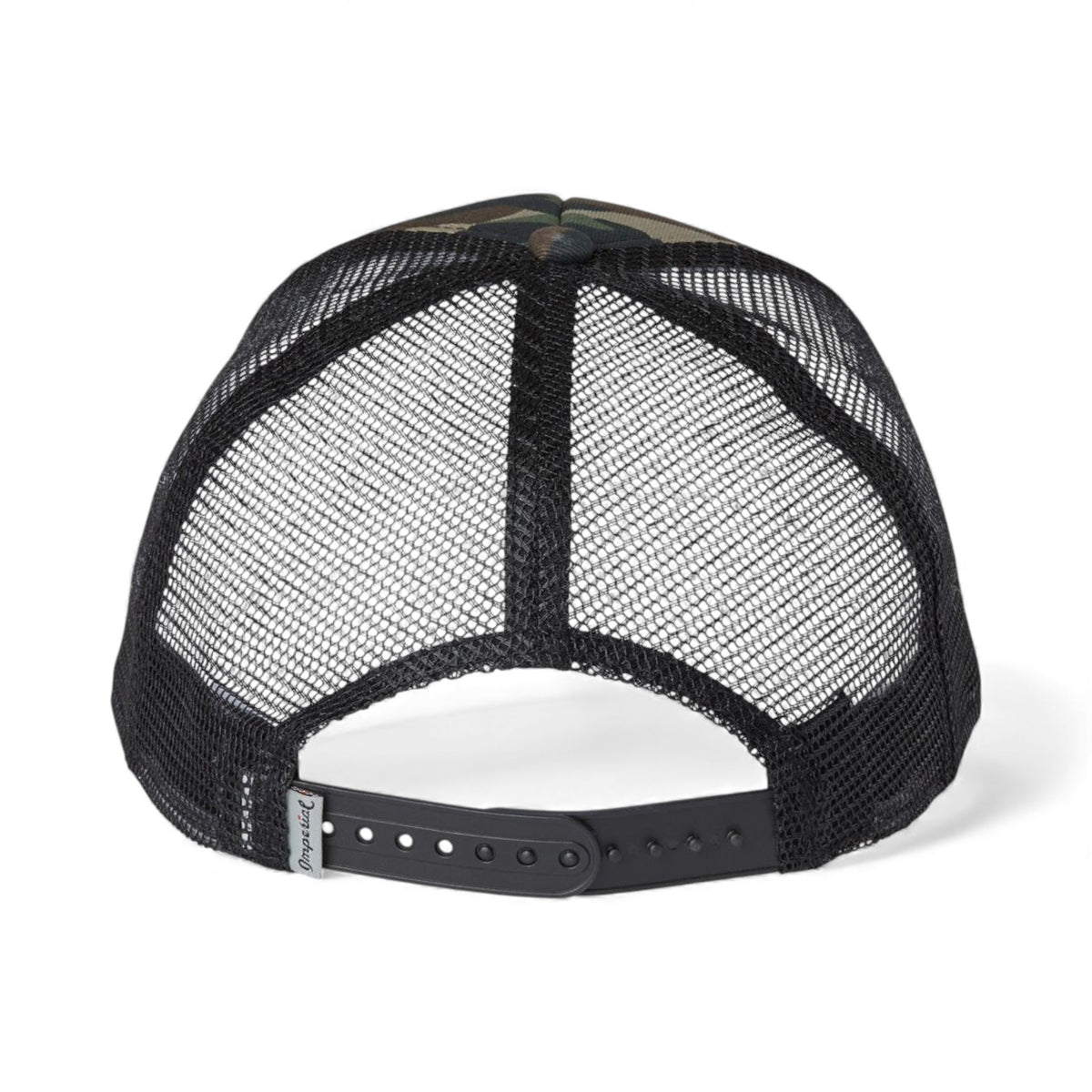 Back view of Imperial 1287 custom hat in camo and black