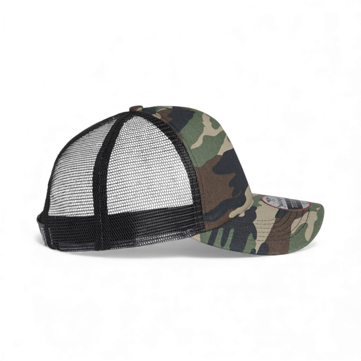 Right side view of Imperial 1287 custom hat in camo and black