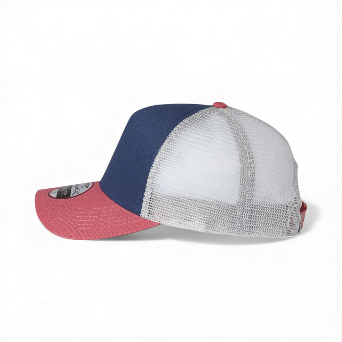 Left side view of Imperial 1287 custom hat in royal, nantucket and grey