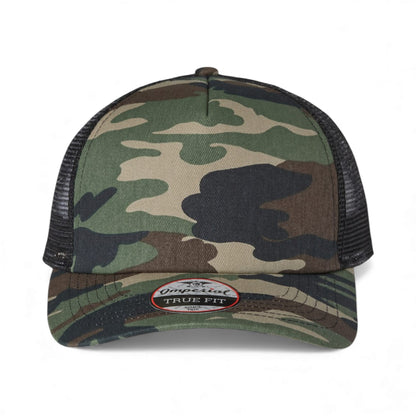 Front view of Imperial 1287 custom hat in camo and black